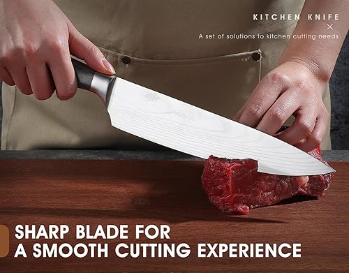 Miniatura 2 de Juego de cuchillos japoneses DRAGON RIOT con patrón de Damasco, juego de cuchillos de chef para cocina con bolsa enrollable, juego de cuchillos