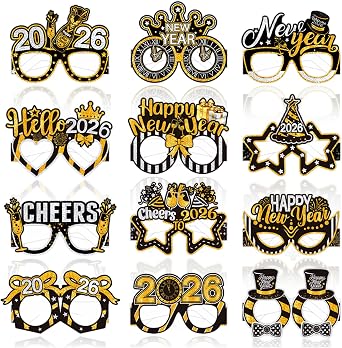 2026 New Years Eve Glasses, 12 Pcs Happy New Year Glasses Props Dress Up for New Years Decoration Party Supplies