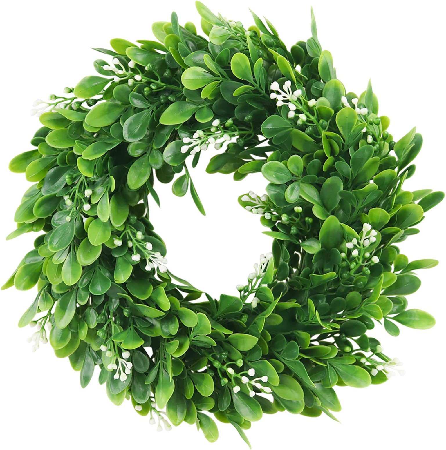 ElaDeco 10" Faux Boxwood Wreath Artificial Green Leaves Wreath for Front Door Wall Hanging Window Wedding Party Decoration