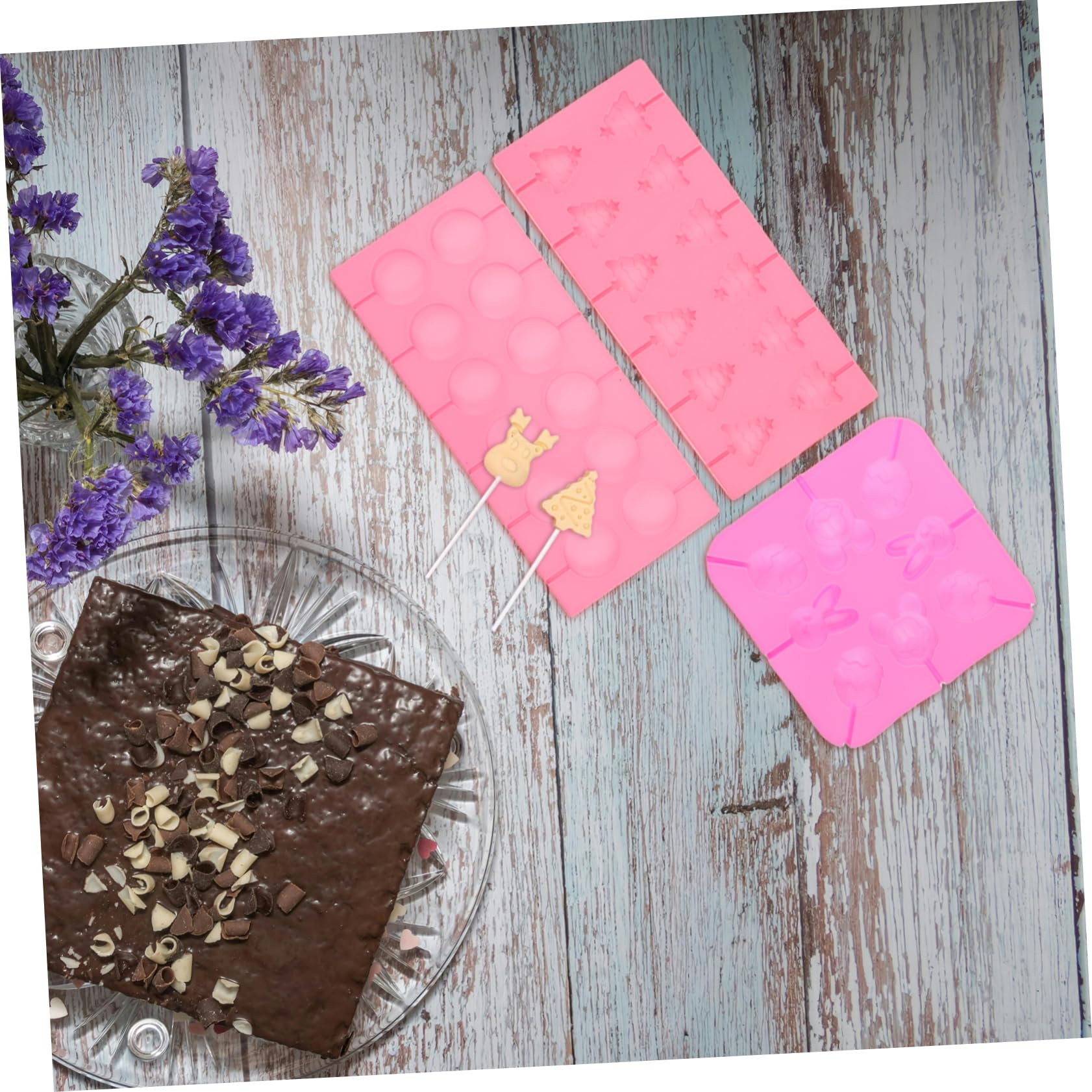 Molde para Piruletas de Silicona 7 Piezas para Chocolate | Navideño con Formas Variadas, Incluye Palitos, Bolsas y Bridas, Resistente al Calor para Dulces