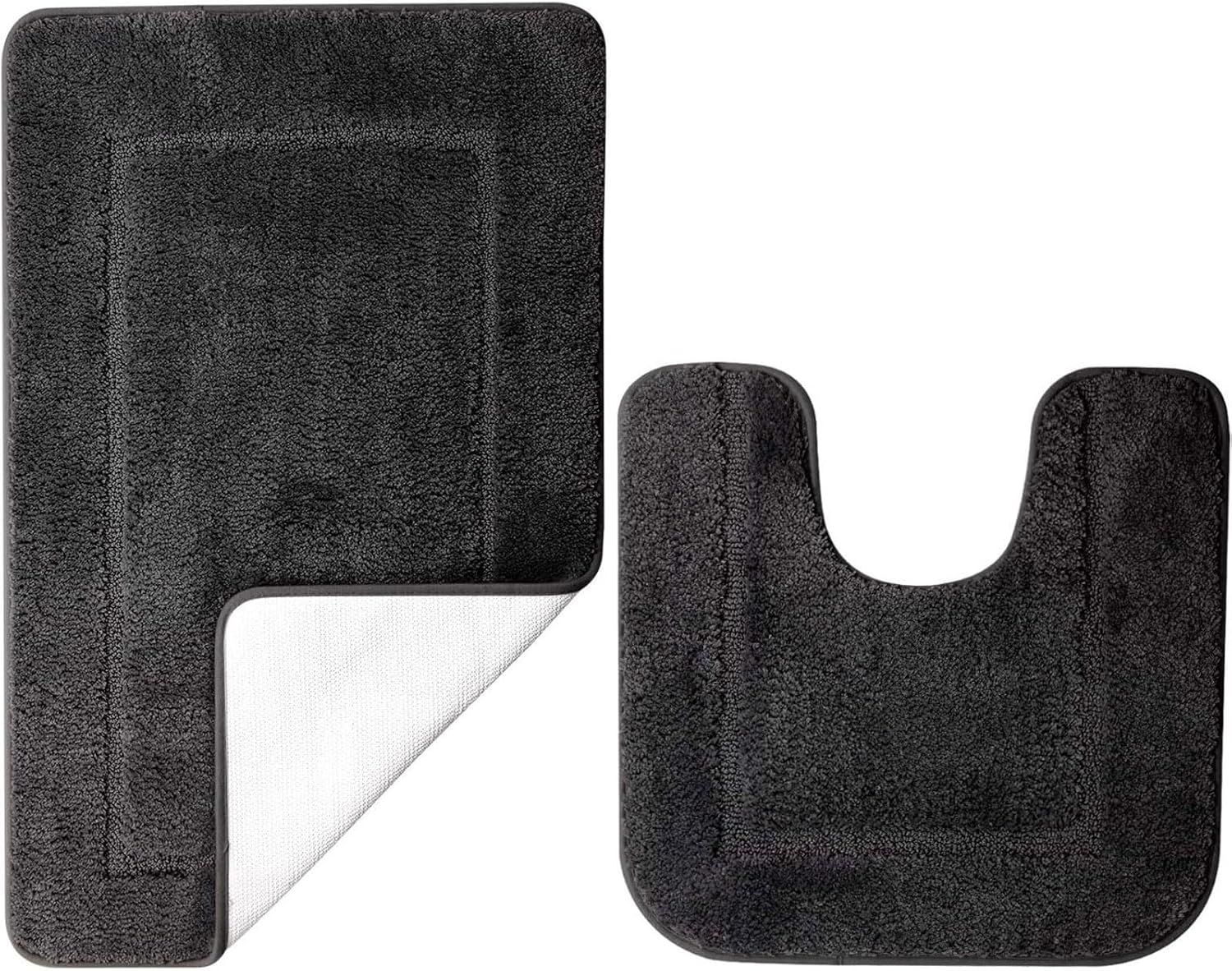 SOANNY Black Bath Mat Set of 2, High Density Soft Microfiber Non-Slip ...