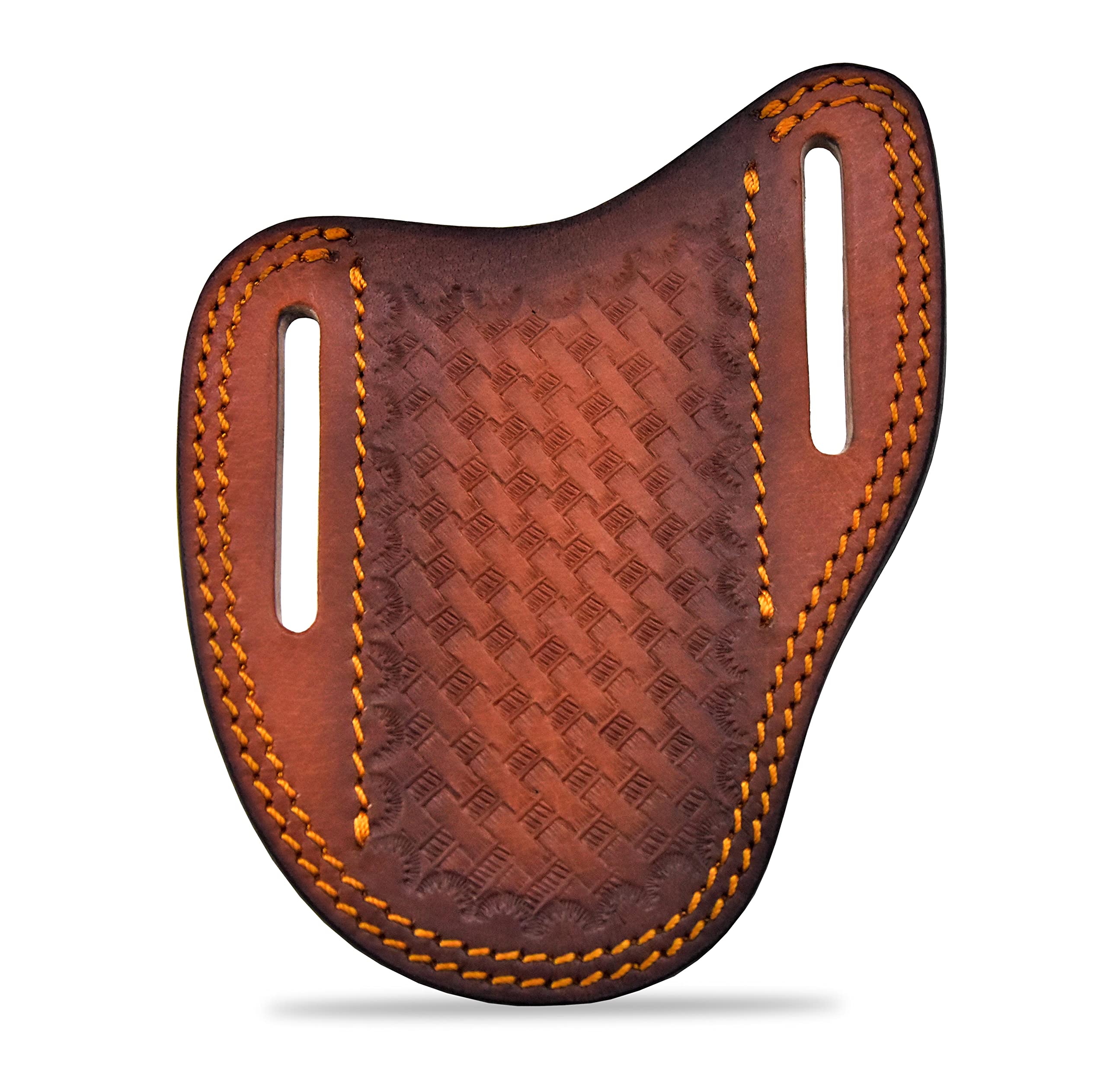 Hercules Knives Custom Leather Sheath Slanted Pancake Tooled Leather Sheath/Trapper Knife Sheath/Hunting Knife Sheath 100% Real Leather Cover/Tan Both