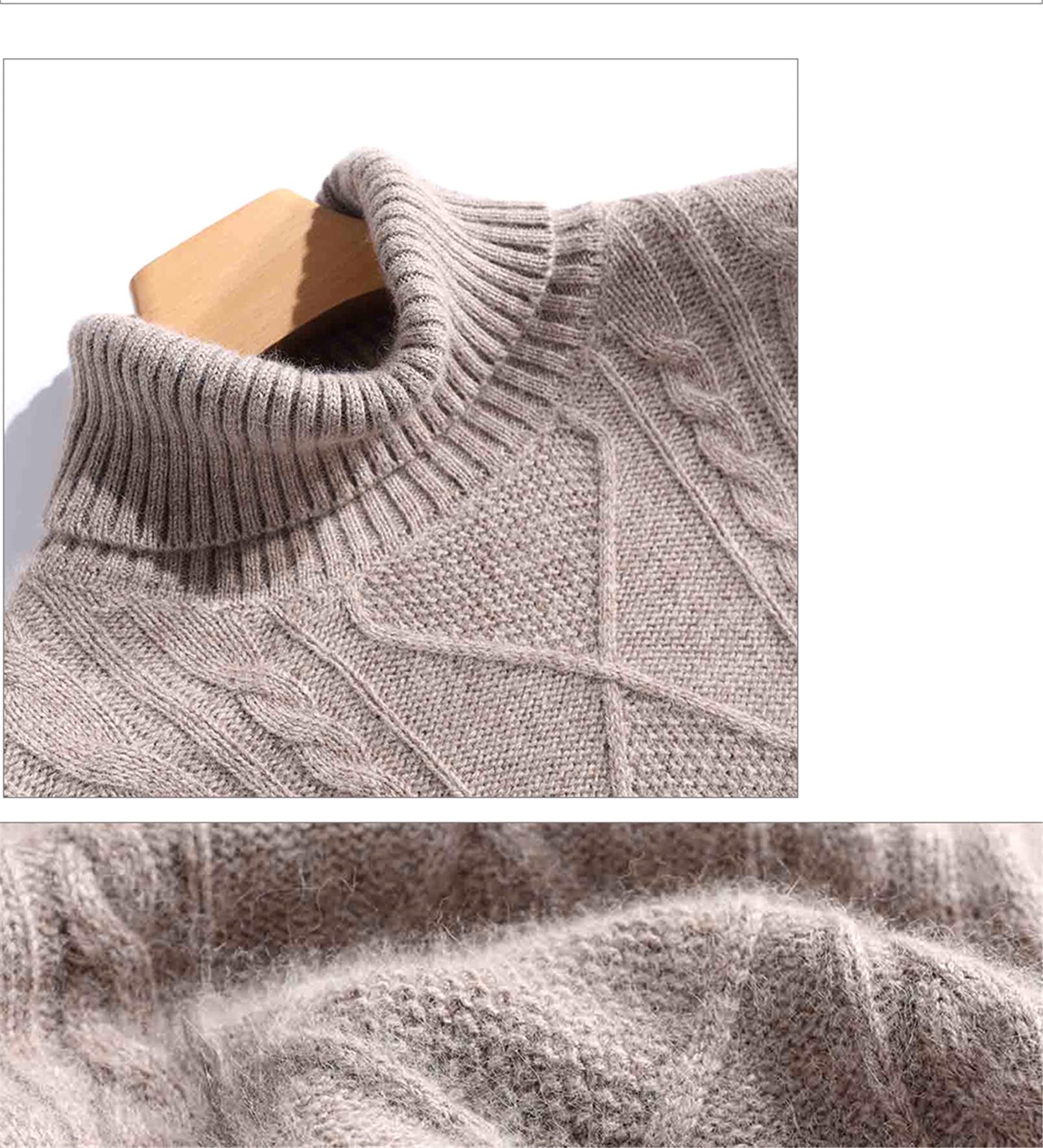 Dolcevita Maglioni per le Donne Cavo Femminile Manica Lunga Maglia Maglione Inverno Caldo Lana Cashmere Maglione, Caramello, S