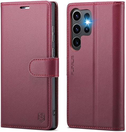 Funda tipo cartera para Samsung Galaxy S23 Ultra con bloqueo RFID, soporte para tarjeta de crédito, de piel sintética, función atril, funda