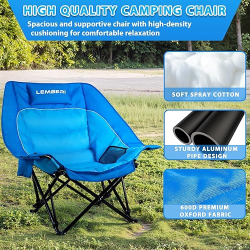 Miniatura 4 de Silla de campamento de gran tamaño para exteriores, soporte resistente de 500 libras para adultos, silla de césped ancha plegable portátil con