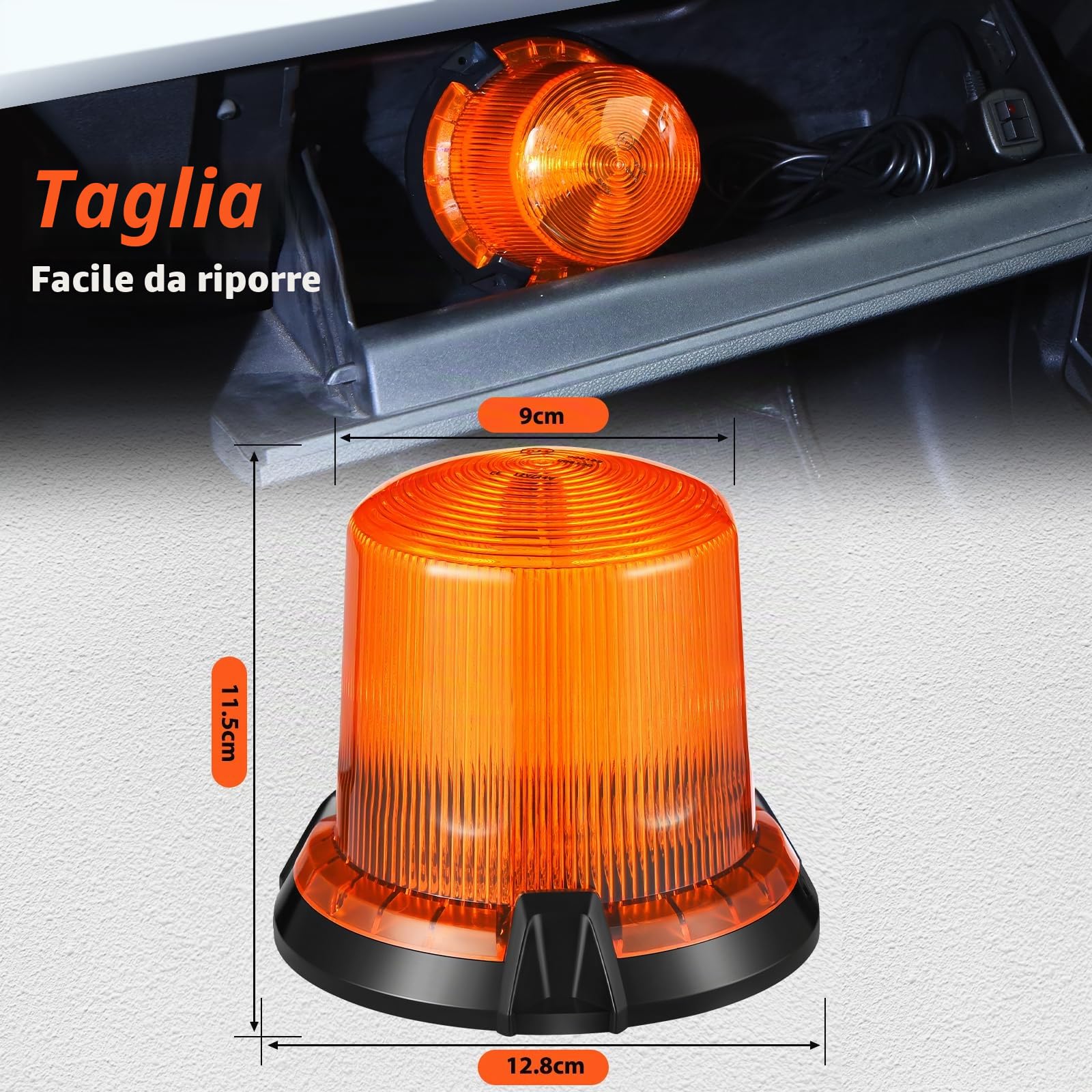 led Lampeggiante Arancione 2 Funzioni Flash Rotazione 12v/24v Lampeggianti per Trattori con 5m Cavo Alimentazione Base Magnetica, Luce Emergenza Veicoli Agricoli