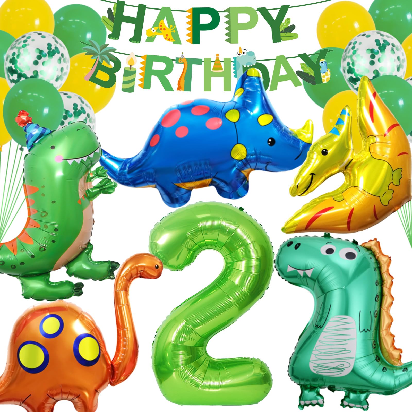 DUGEHO Dino Cumpleaños Deco 2 Año, Dino Globos Guirnalda Set,Dino Verde Globos Boda para Niños Cumpleaños Deco Decoración Niños