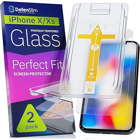 iPhone XS Screen Protector [2-Pack] - Tempered Glass | Easy Auto-Align Kit