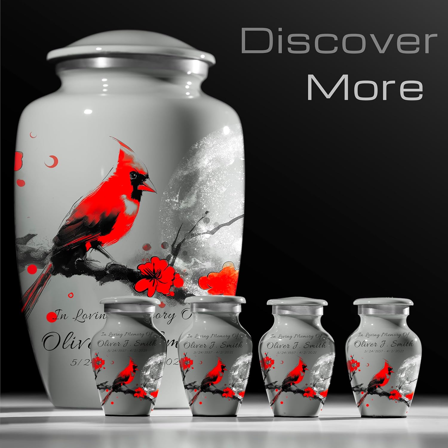 Red Cardinal Cremation Urn for Human Ashes – Personalized Memorial, Custom Tribute with Name & Dates, Made in USA – Large Adult Size