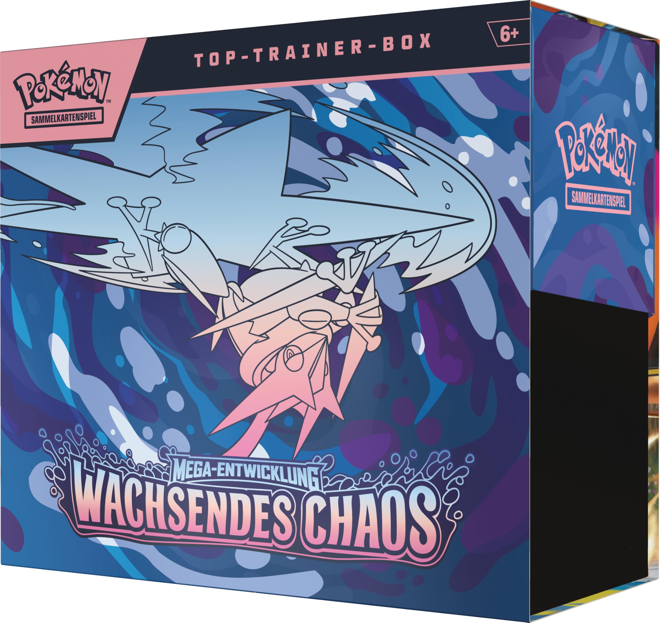 Pokémon-Sammelkartenspiel: Top-Trainer-Box Mega-Entwicklung – Wachsendes Chaos (1 Vollbild-Promokarte, 9 Boosterpacks & Premium-Zubehör)