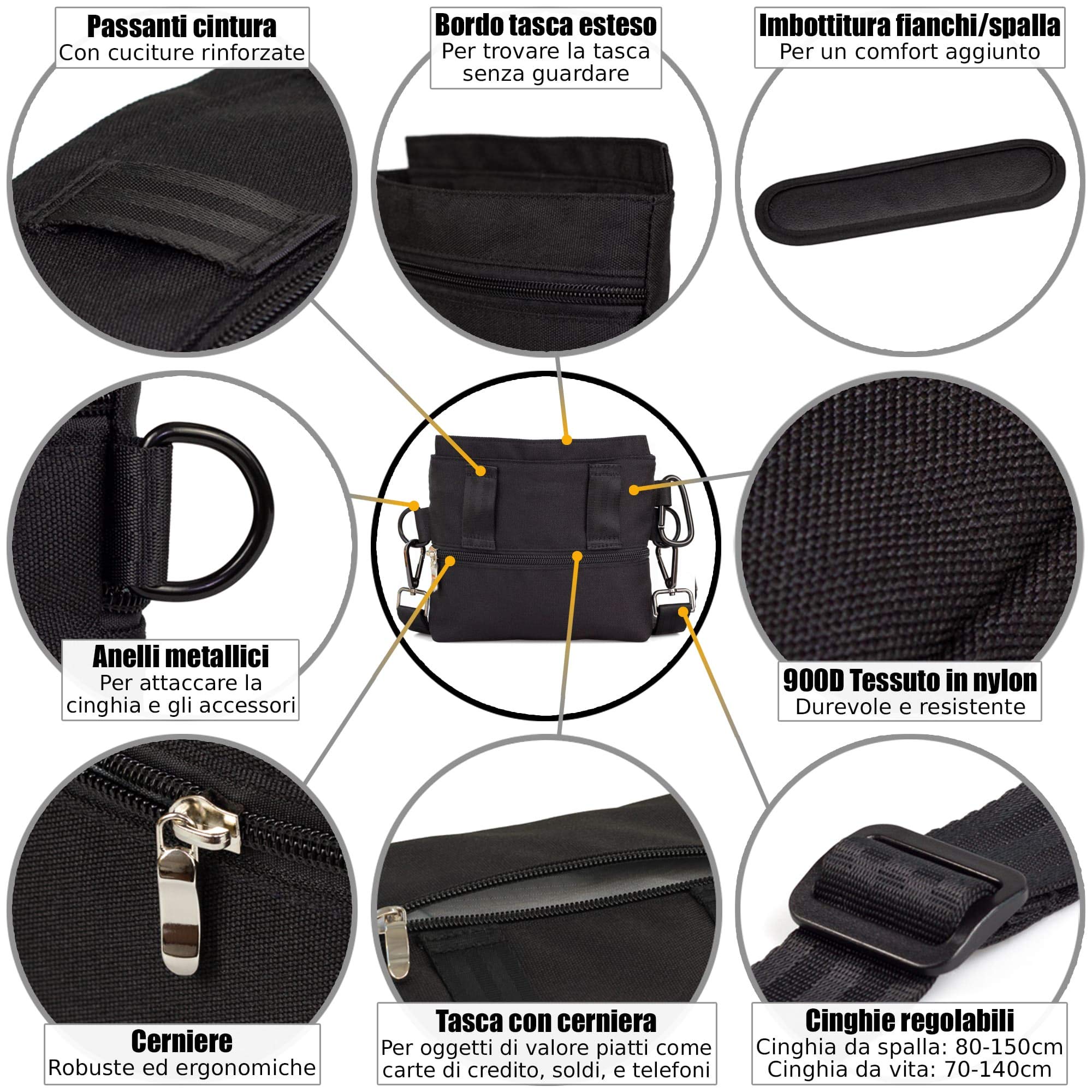 Borsa per premietti cane con tasca magnetica a una mano, 2 tasche con cerniera, tasca interna rimovibile, cinghia per spalla imbottita, moschettone gratuito, perfetto per addestramento agility canino