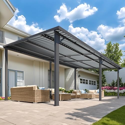 AECOJOY 20' x 12' Outdoor Gazebo Hardtop Pergola for Patio, Large 12x20 Galvanized Steel Heavy Duty Lean to Gazebo Wall-Mounted Pergolas and Gazebos Clearance, Metal Patio Roof Awnings for Backyard