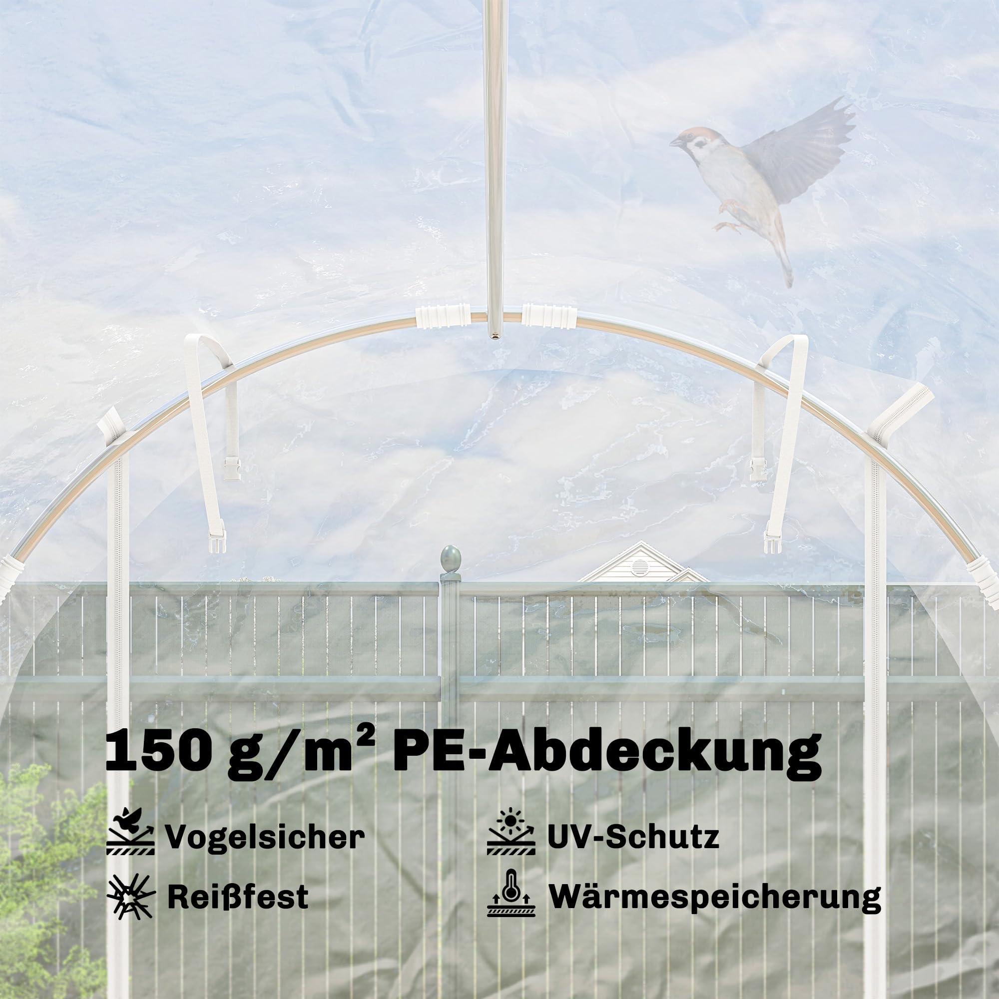 Outsunny Foliowa szklarnia ok. 3 x 2 x 2 m z rolowanymi drzwiami na zamek błyskawiczny, wspornikami i przedłużonymi krawędziami, PE 150 g/m², odporna na promieniowanie UV, tunel foliowy, zimowa