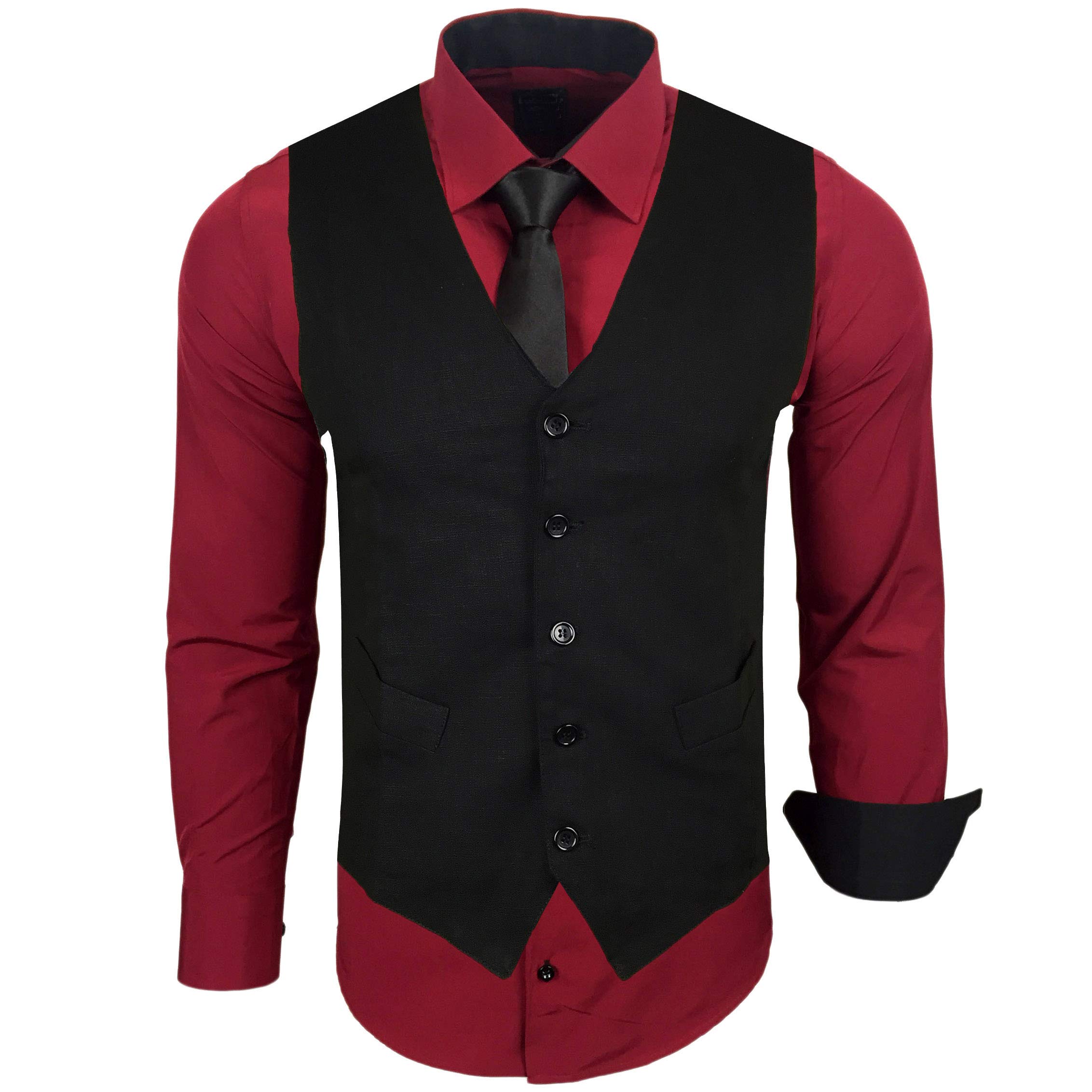 Baxboy Herren Hemd mit Weste Krawatte Anzugs Sakko Business Hochzeit Freizeit Hemden Frack Herrenweste Set wählbar B-44-HWKR