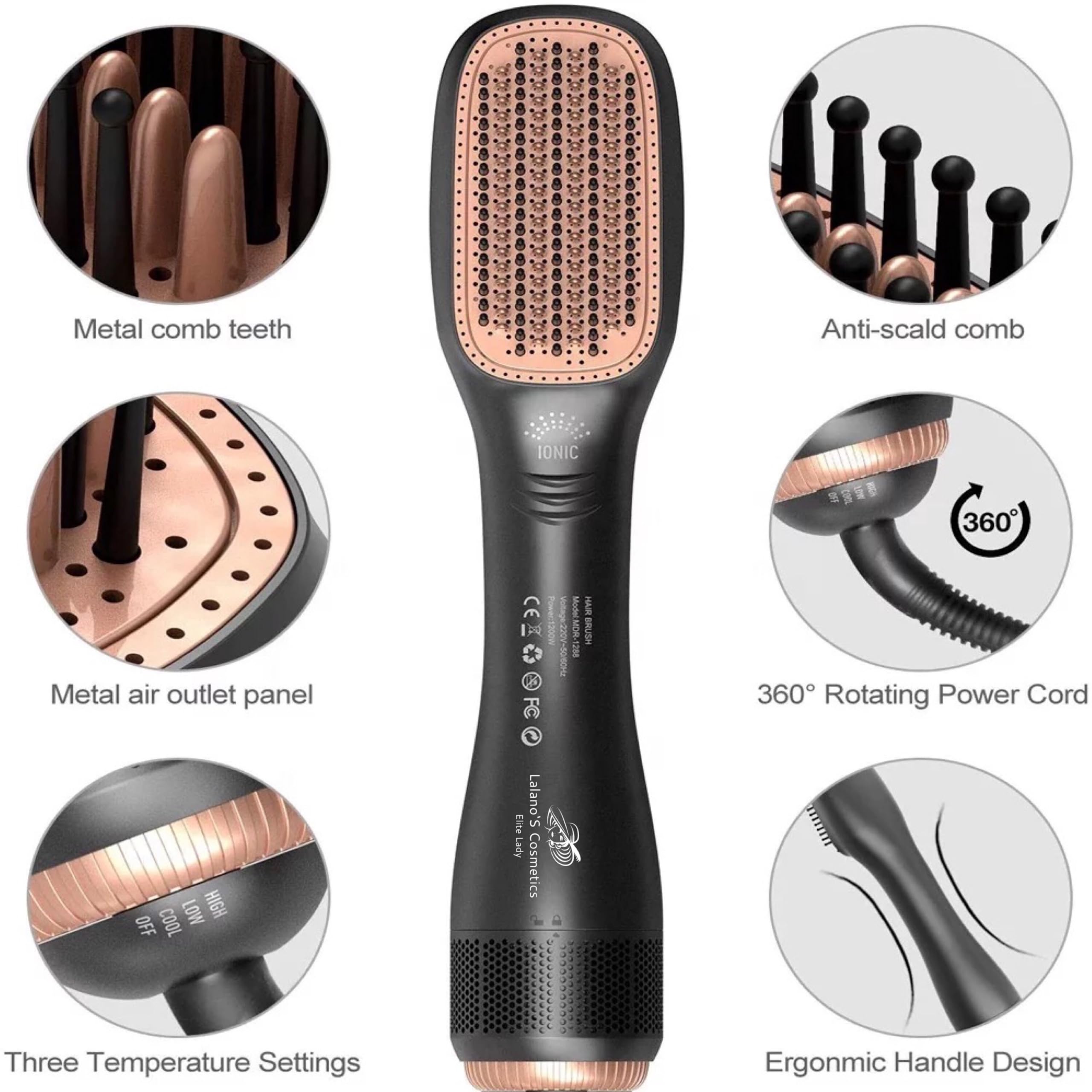Lalano`S Cosmetics 3-in-1 Profi-Haartrockner & Glättbürste, 1200 W, Keramik-Ionen-Technologie, 3 Temperaturstufen & 2 Geschwindigkeiten, Styling ohne Frizz