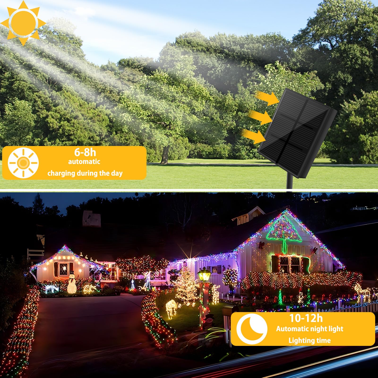 SOLARBABY 2 Pezzi Catena di Luci Solari per Esterni, Catena Luminosa Esterno Solare, 20M 200LED Luci Solari da Giardino 8 Modalità Luce Esterno Decorazioni per Giardino,Natale,Matrimonio-Colorato
