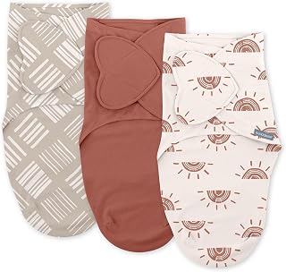 SwaddleMe Ingenuity Monogram Collection 100% Cotton Baby Swaddles 0-3 Months, Easy Pocket Diaper Changes, Calms Startle Reflex, 3-Pack Rising Sun