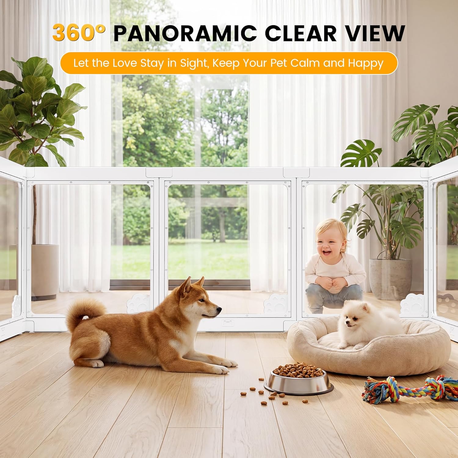 WICHEMI Portable Dog Playpen with Double Door Lock, 23.6" H Puppy Play Pen for Indoors, Portable Playpen with Suction Cup for Puppy Cat Rabbit Ferret, 12 Panels White White 12PCS