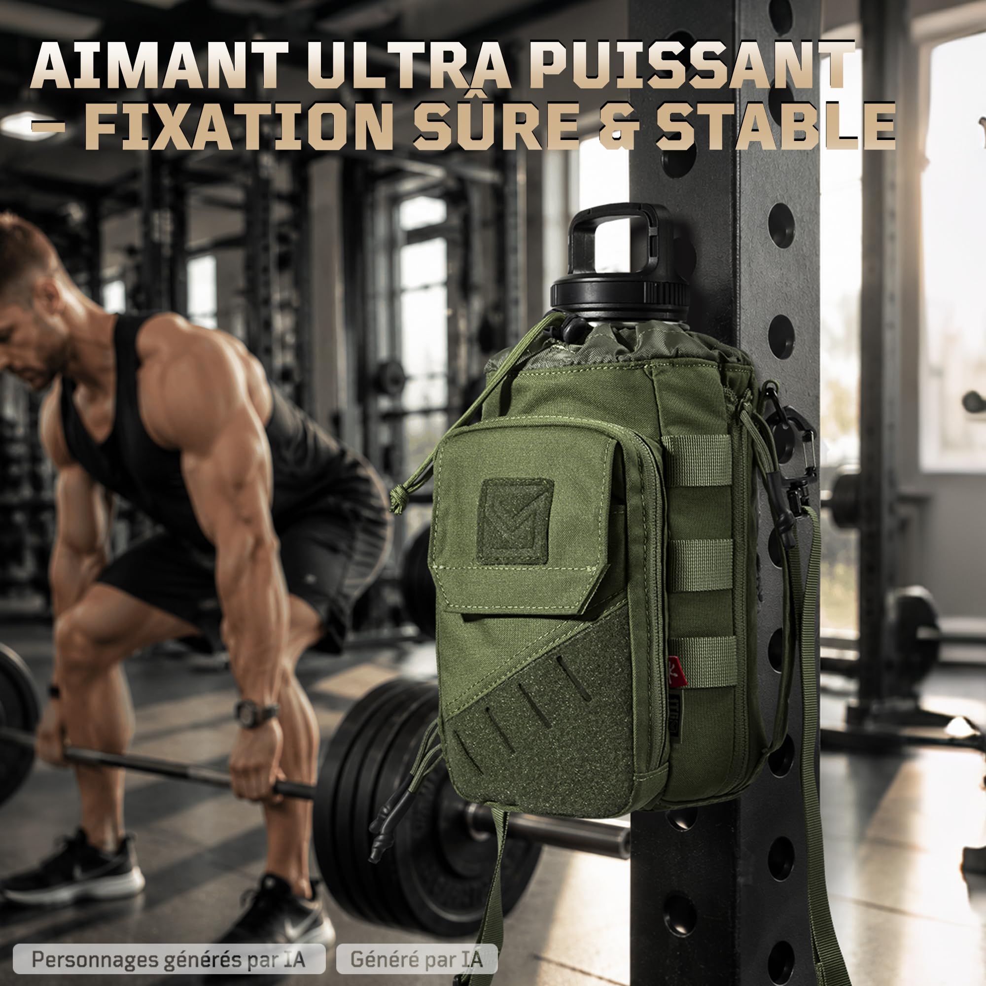 Sac Porte Bouteille Magnétique pour Salle de Sport 1–2L – Sacoche Gourde avec Clip Aimanté Puissant, Poche Téléphone, Bandoulière Réglable, Rembourré (sans gourde)