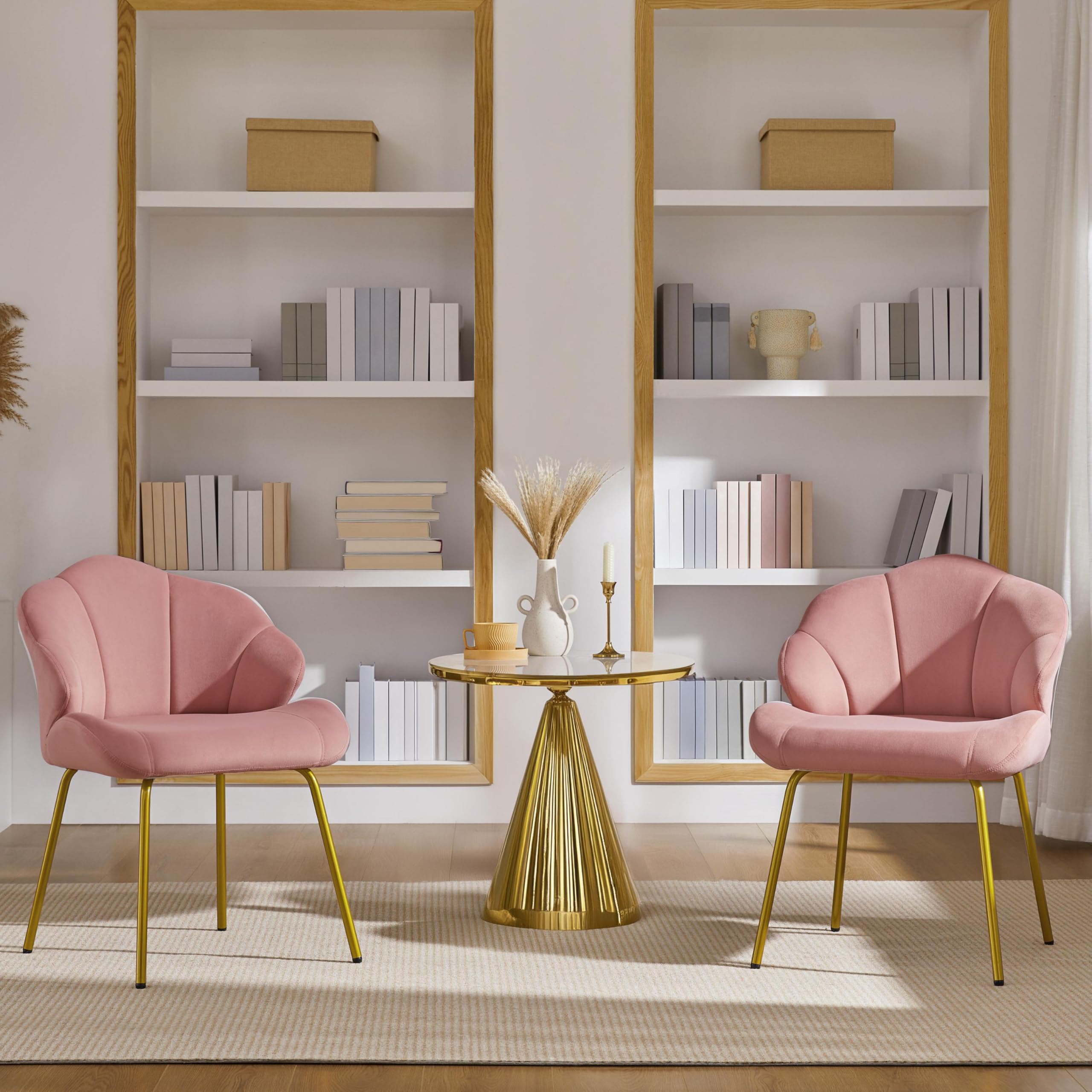 Yaheetech Set 2 Sedie da Salotto Moderna Design a Conchiglia Sedia Imbottita da Soggiorno Poltrona in Velluto Camera da Letto Sedie con Schienale Gambe in Metallo Portata 136 KG Rosa/2 Pezzi