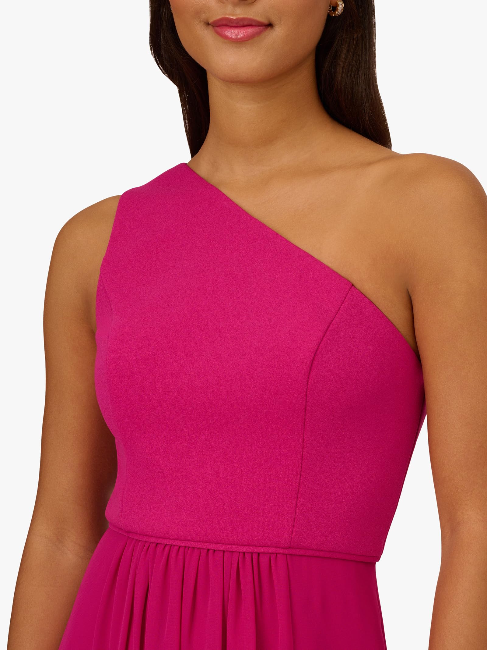 Adrianna Papell Women's One Shoulder Chiffon Gown, Bright Magenta, 6
