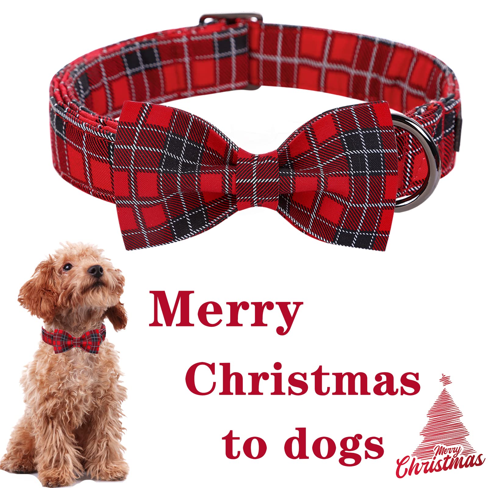 Unique style paws Christmas Dog Collar with Bow Tie Adjustable Red & Black Pet Collar for Small Medium Large Dogs-M - Image 3
