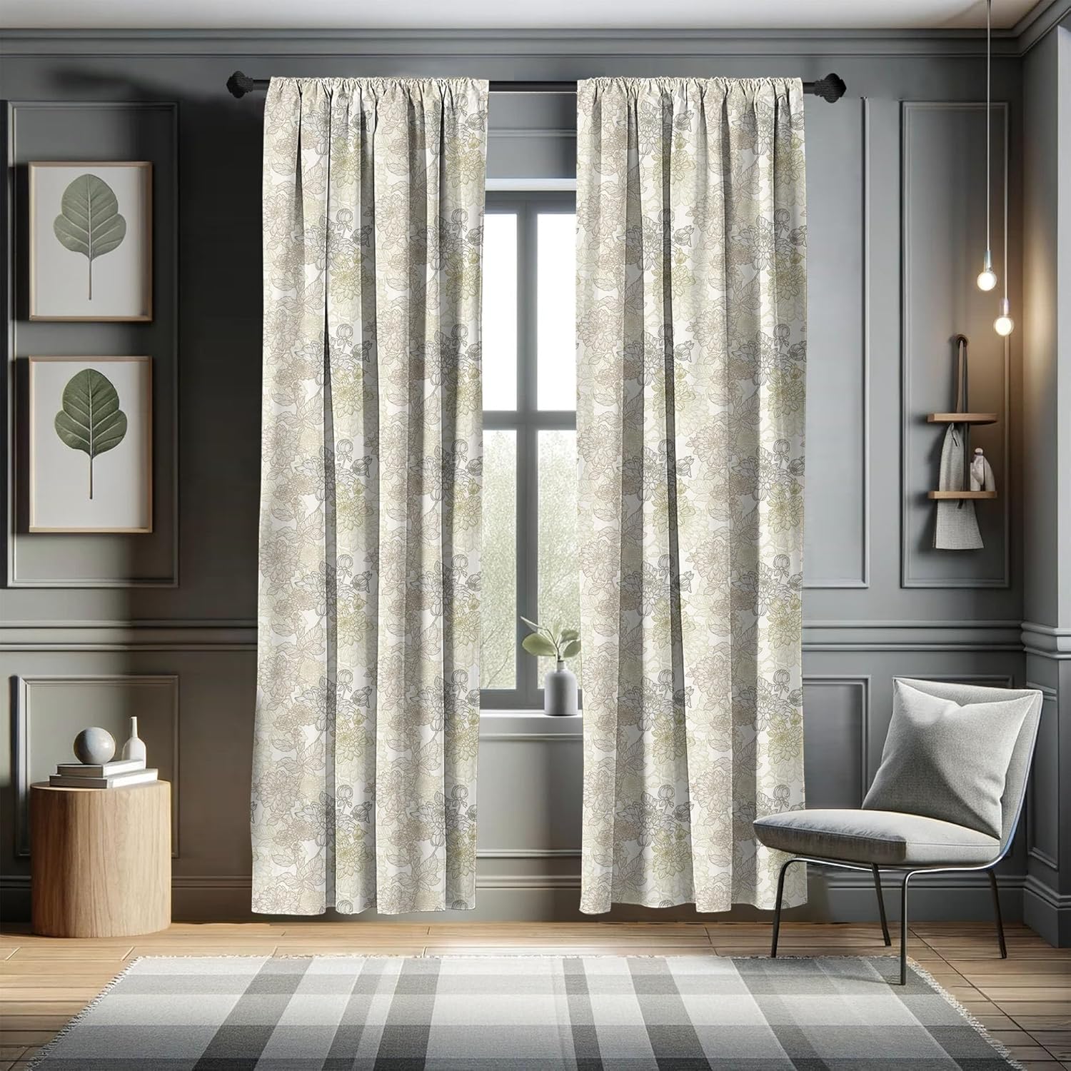 Ambesonne Vintage Window Curtains, Pattern of Chrysanthemum Flowers with Retro Inspirations Flourishing Nature Design, Lightweight Decor 2-Panel Set with Rod Pocket, Pair of - 28" x 95", Beige Taupe