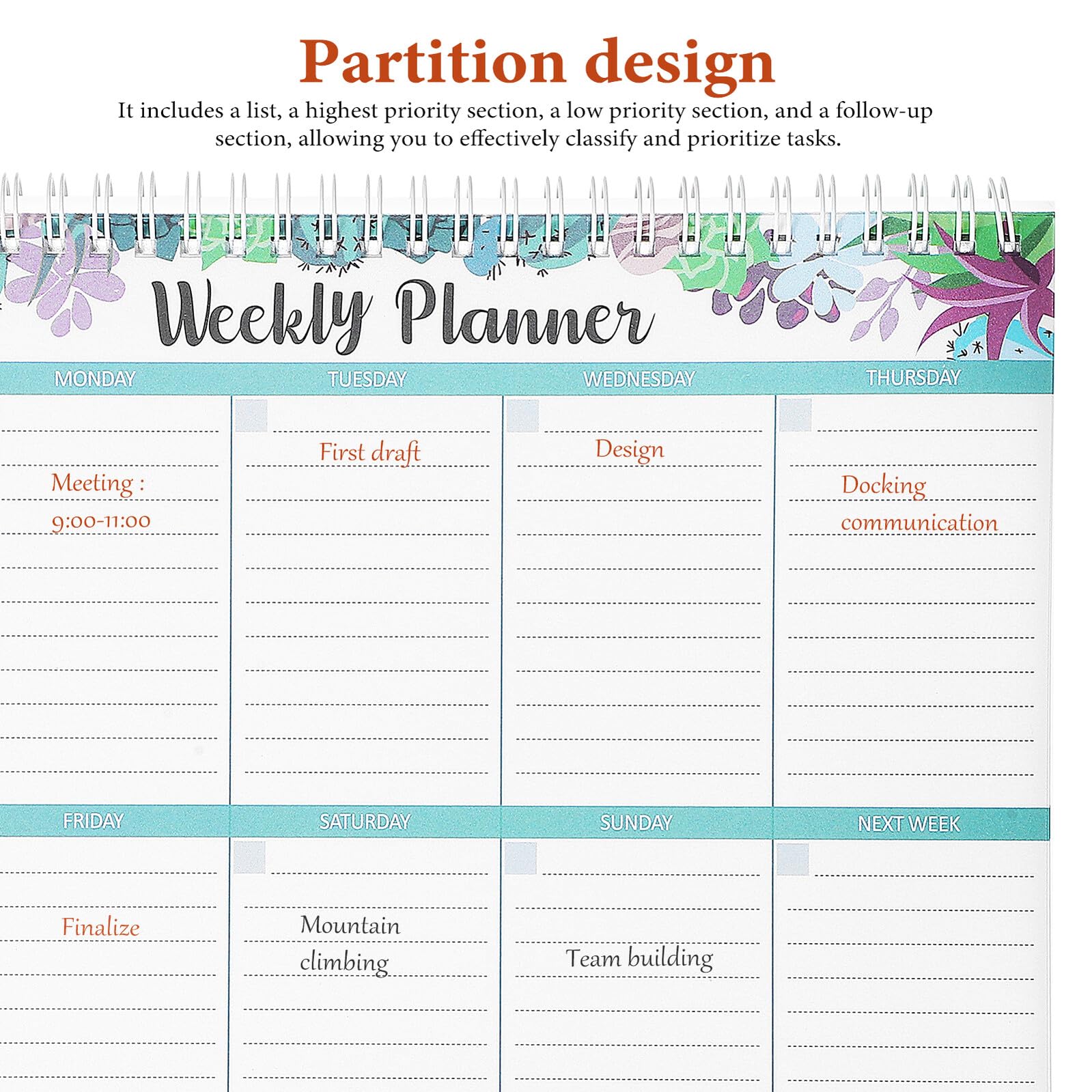DOITOOL 4 Pezzi Planner Settimanale Scrivania con Rilegatura Spirale Blocco Note Organizzatore Settimanale per Studenti Insegnanti e Ufficio Carta Selezionata Resistente Design Elegante