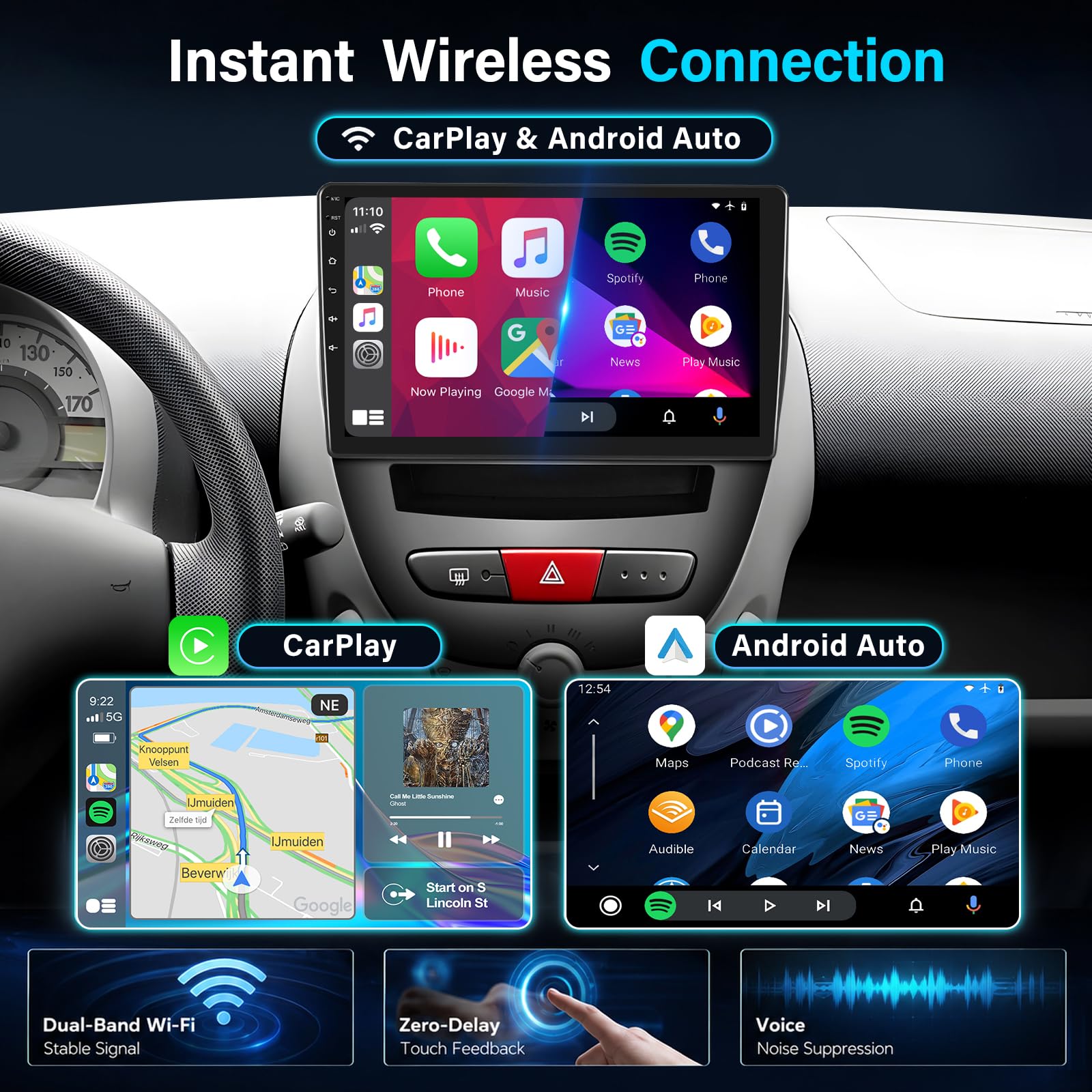 Android Stereo Auto per Toyota Aygo/Peugeot 107/Citroen C1 2005-2014, 2GB+64GB Autoradio 10,1 Pollici con Mascherina e Canbus, Supporta CarPlay Android Auto Wireless, Telecamera Retromarcia, SWC