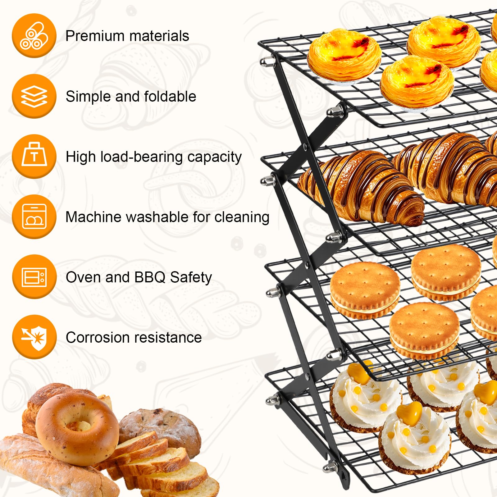 4 Plantas Rejilla para Enfriar Pasteles, Apilable Rejilla para Horno | Plegable Rejilla para Enfriar Repostería, Reutilizable Cooling Rack para Asar, Hornear, Parrilla, Enfriar y Refrigerar