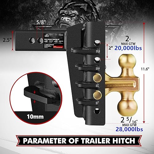 Miniatura 9 de Enganche de remolque para receptor de 2.5 pulgadas, enganche de caída ajustable de 6 pulgadas, 28,000 libras GTW- enganche de remolque para camión
