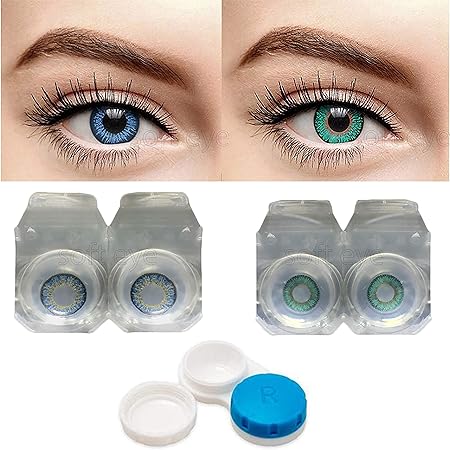 Soft Eye Blue & Turquoise Colored Contact Lens 2 Pair Monthly Disposable with Case and Solution