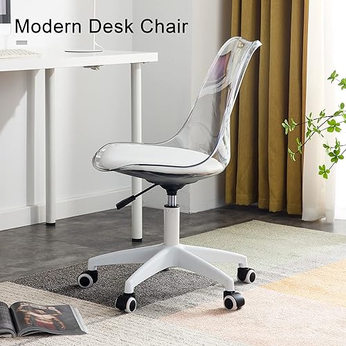 Miniatura 3 de Acrylic Clear Desk Chair Modern Home Office Ghost Chairs with Wheels Cute Armless Rolling Vanity Plastic Chair with Adjustable Height (Clear)