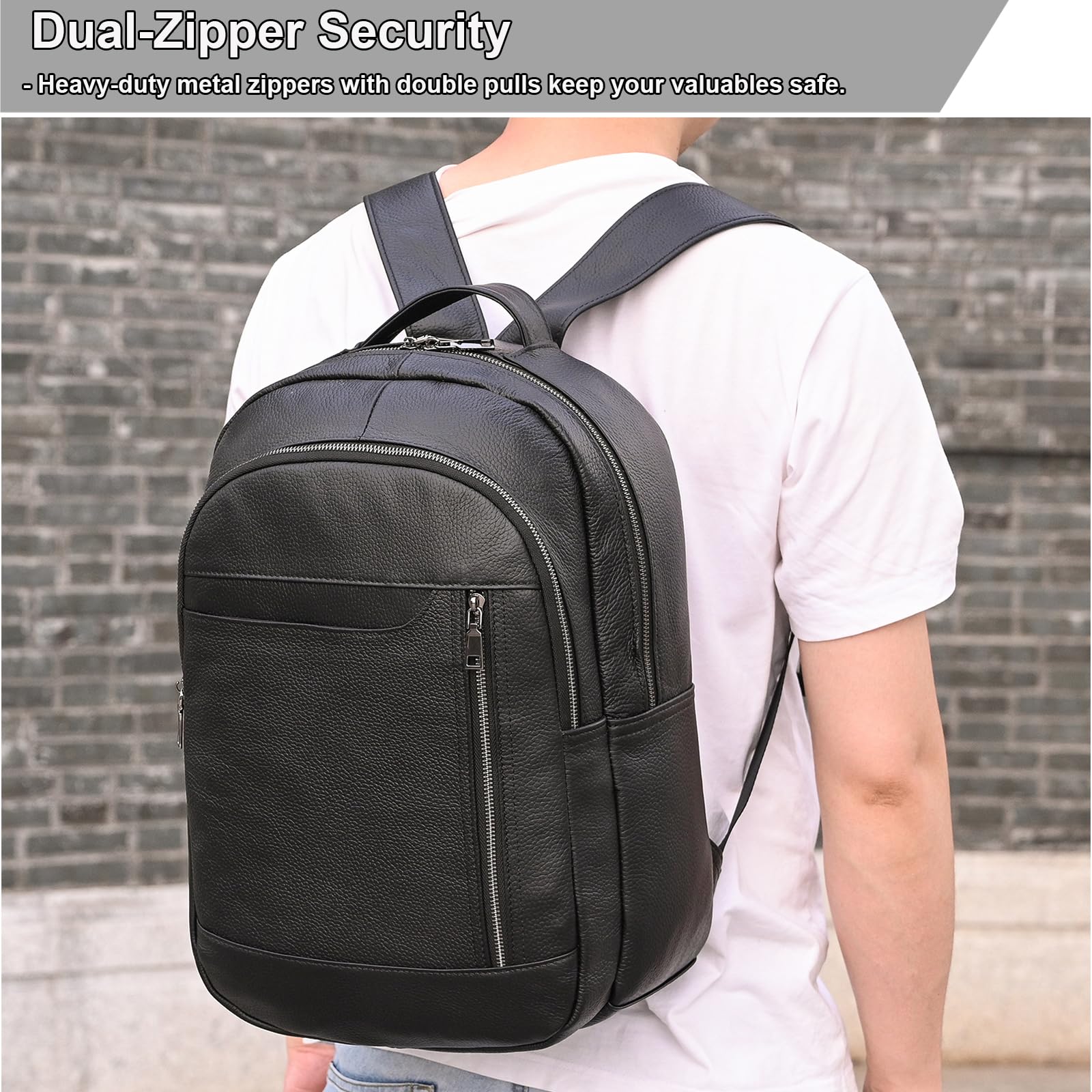 Zaino per computer portatile da 15,6 pollici in vera pelle, multi tasca, sottile, borsa a tracolla per viaggi d'affari, A16-nero, Free size, Casual