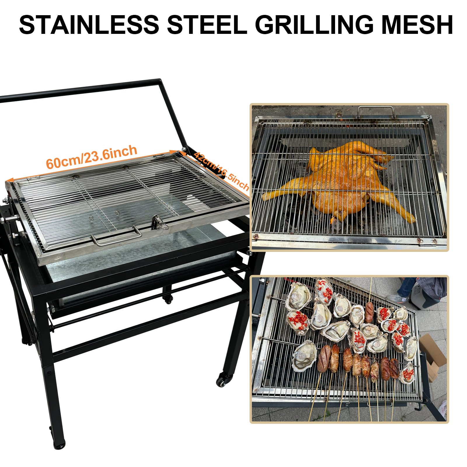 Przenośny grill do grillowania z funkcją obracania o 360° bez stalowego rusztu i tacki na adjuby na świeżym powietrzu Cooki Campi Tailgati i imprezy na podwórku