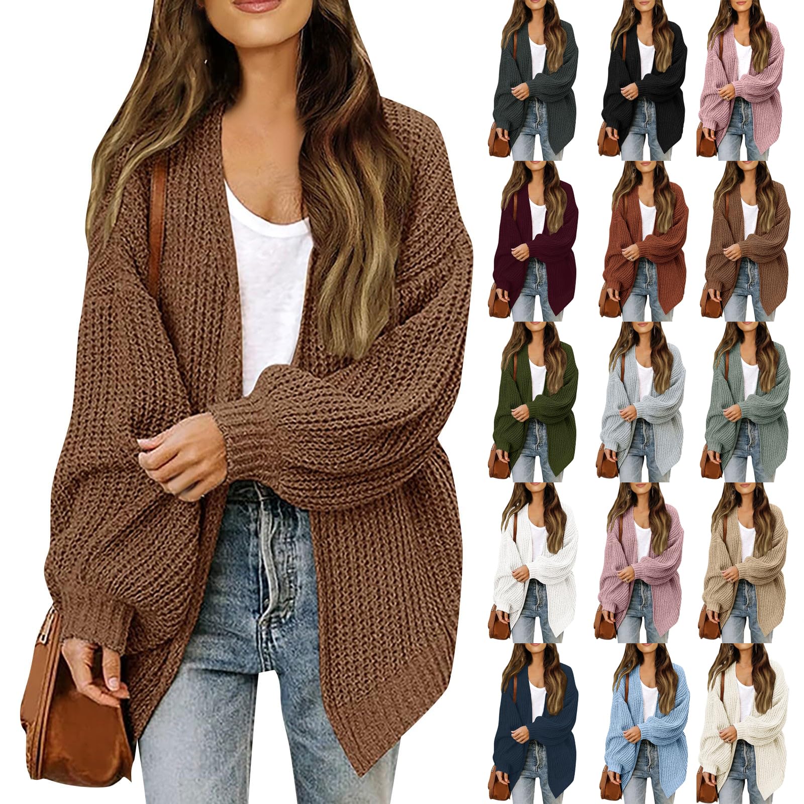 Cardigan Sweaters for Women Oversized Knit Chunky Cardigan Trendy Open Front Lantern Long Sleeve Womens Cardigans