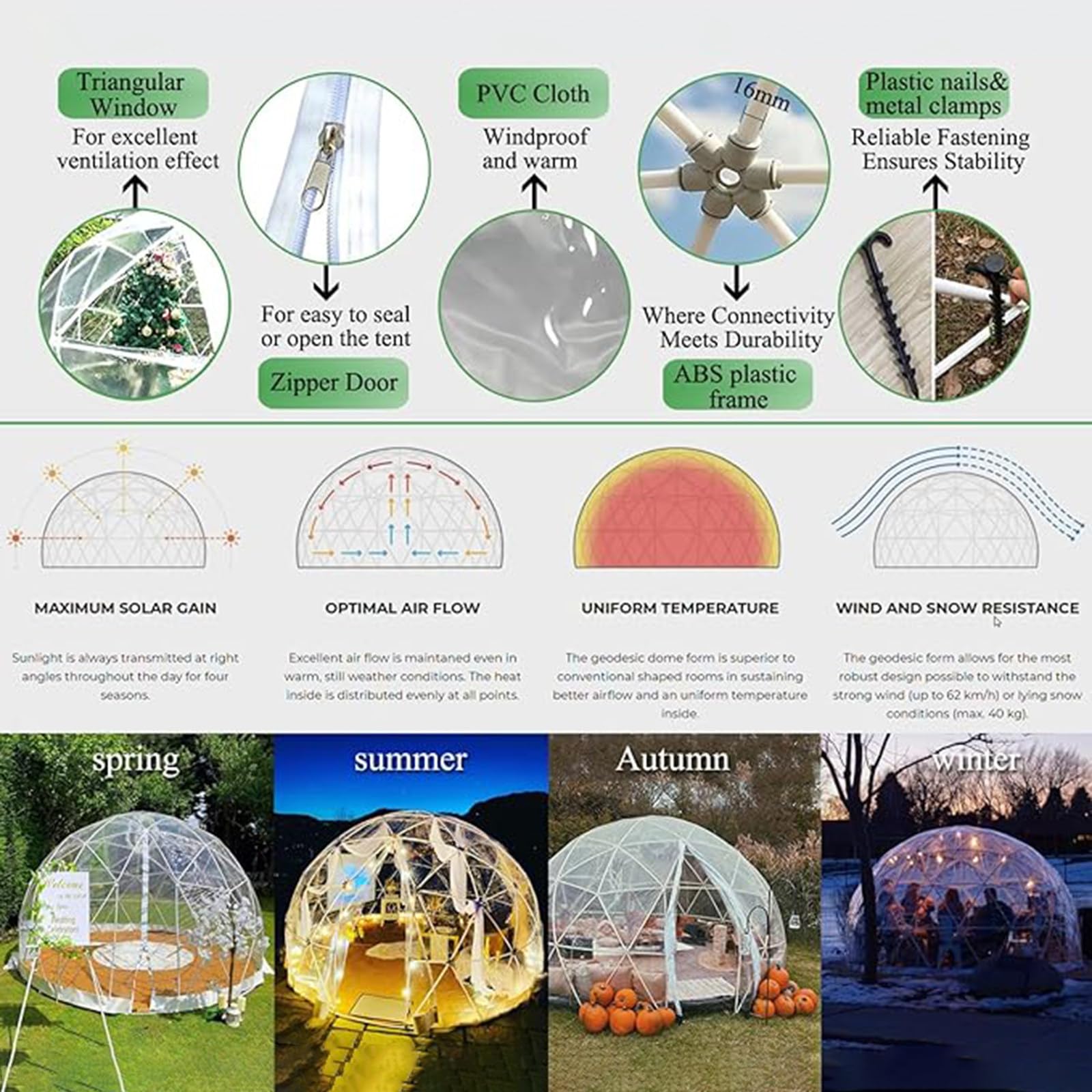 Tente Transparente, Tente à Bulles Transparente d'extérieur, Tente de Camping, dôme de Maison à Bulles, Tente Polyvalente Transparente de 12 x 12 x 7,2 Pieds pour Le Sport, Le Camping, Le Jardin