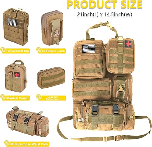 Miniatura 2 de Organizador táctico universal para respaldo de asiento de automóvil, organizador táctico Molle, panel protector de vehículos con 5 bolsas