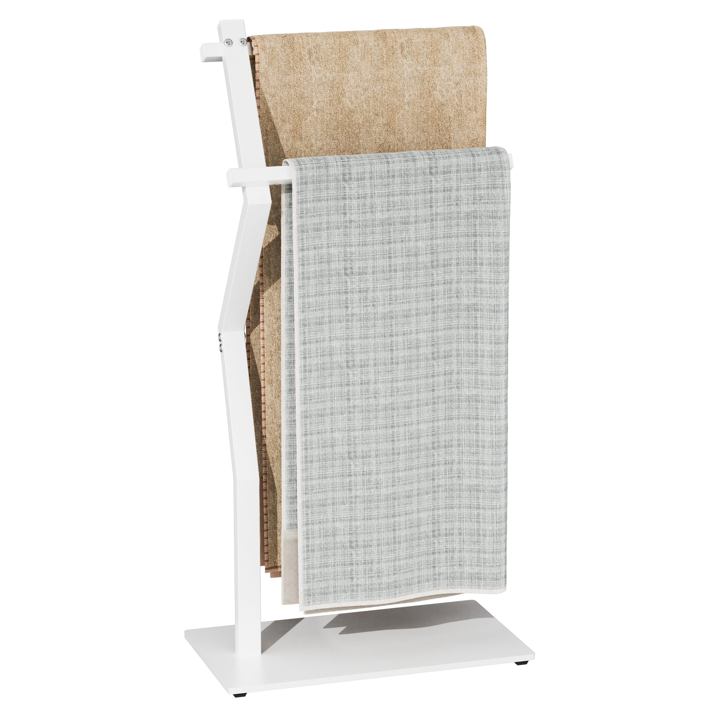 OUTBROS Porte-Serviettes Salle De Bain,Porte-Serviettes Autoportant sur Pied,Convient pour Les Chambres De Salle De Bains,avec Deux Niveaux De Balustrades,40x20x84cm,Blanc,EYJ107W