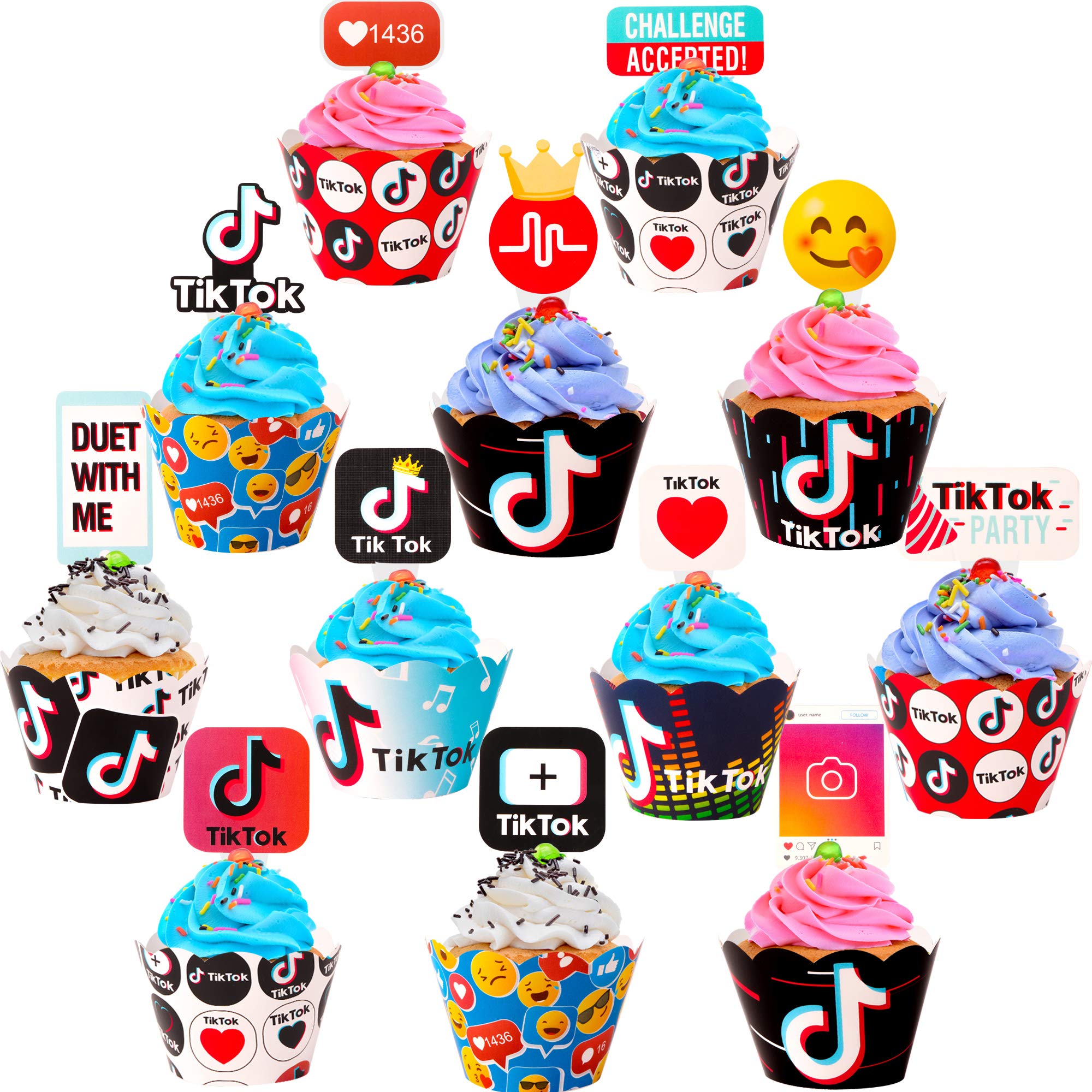 Buy Tik Tok Cupcake Toppers and Wrappers 24 Pack Tik Tok Party