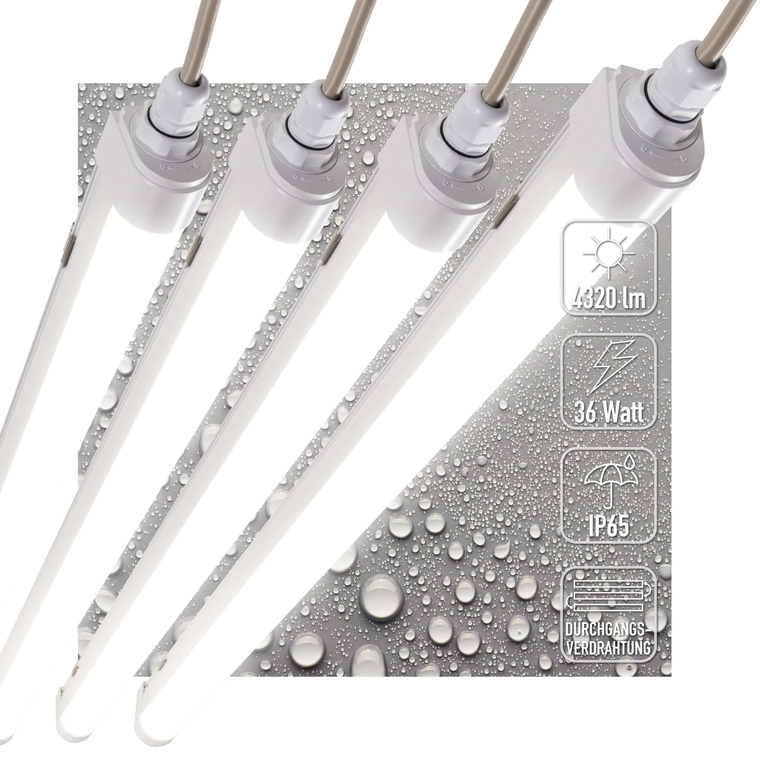 Proventa LED Feuchtraumleuchte 120cm 4er Pack IP65 36W 4320lm 4000K neutralweiß – durchverdrahtet, verknüpfbar, Wannenleuchte, Werkstattlampe, Garagenbeleuchtung, Kellerleuchte, Deckenleuchte