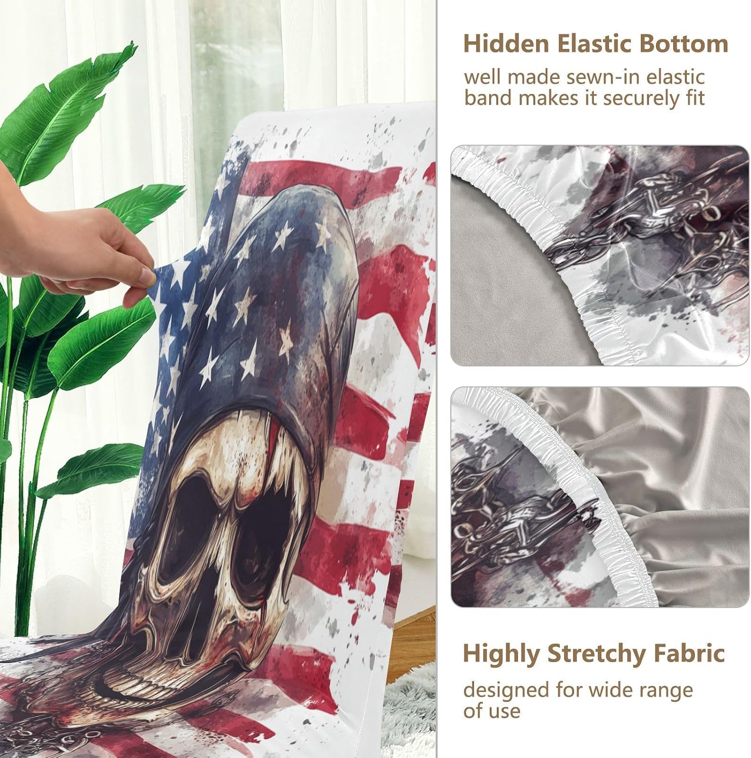 ALAZA Chair Covers for Dining Room, Pirate Skull with American Flag Stretch Chair Cover Sets Chair Protector Removable Washable for Ktichen Restaurant Hotel
