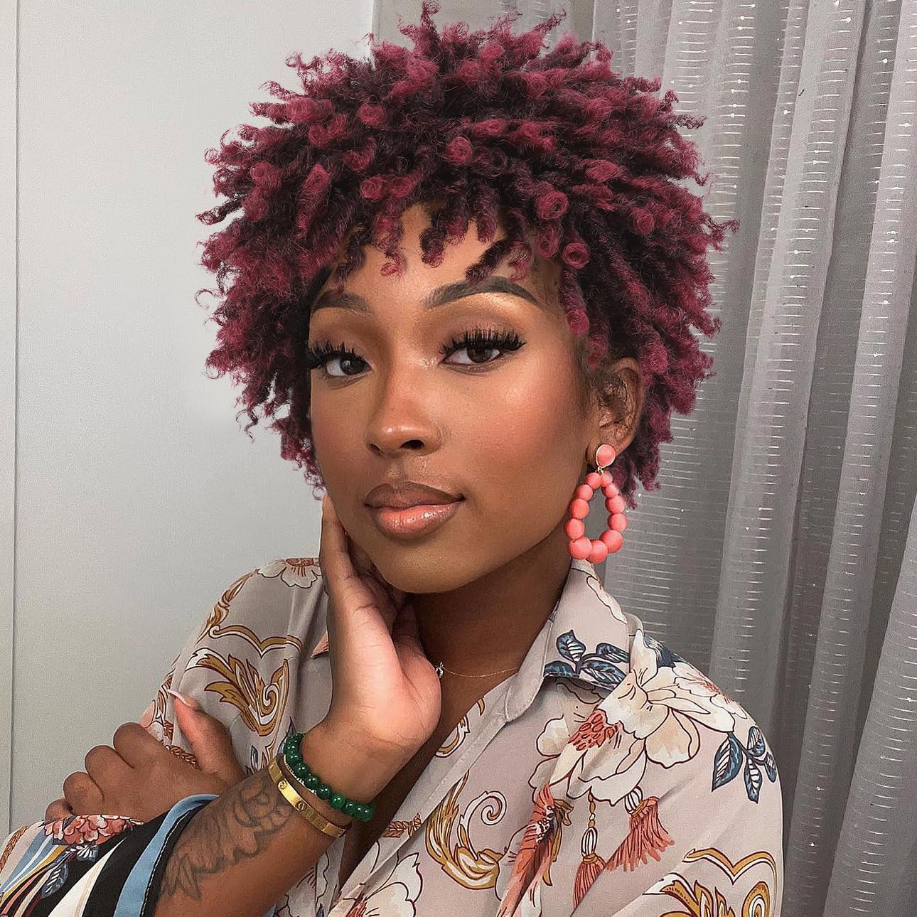 Hanne Fashion Short Dreadlock Wig Twist Braids Wigs Dreadlock Wig for Black Women and Men Ombre Burgundy African American Twist Braiding Synthetic Wig (1B BUG)