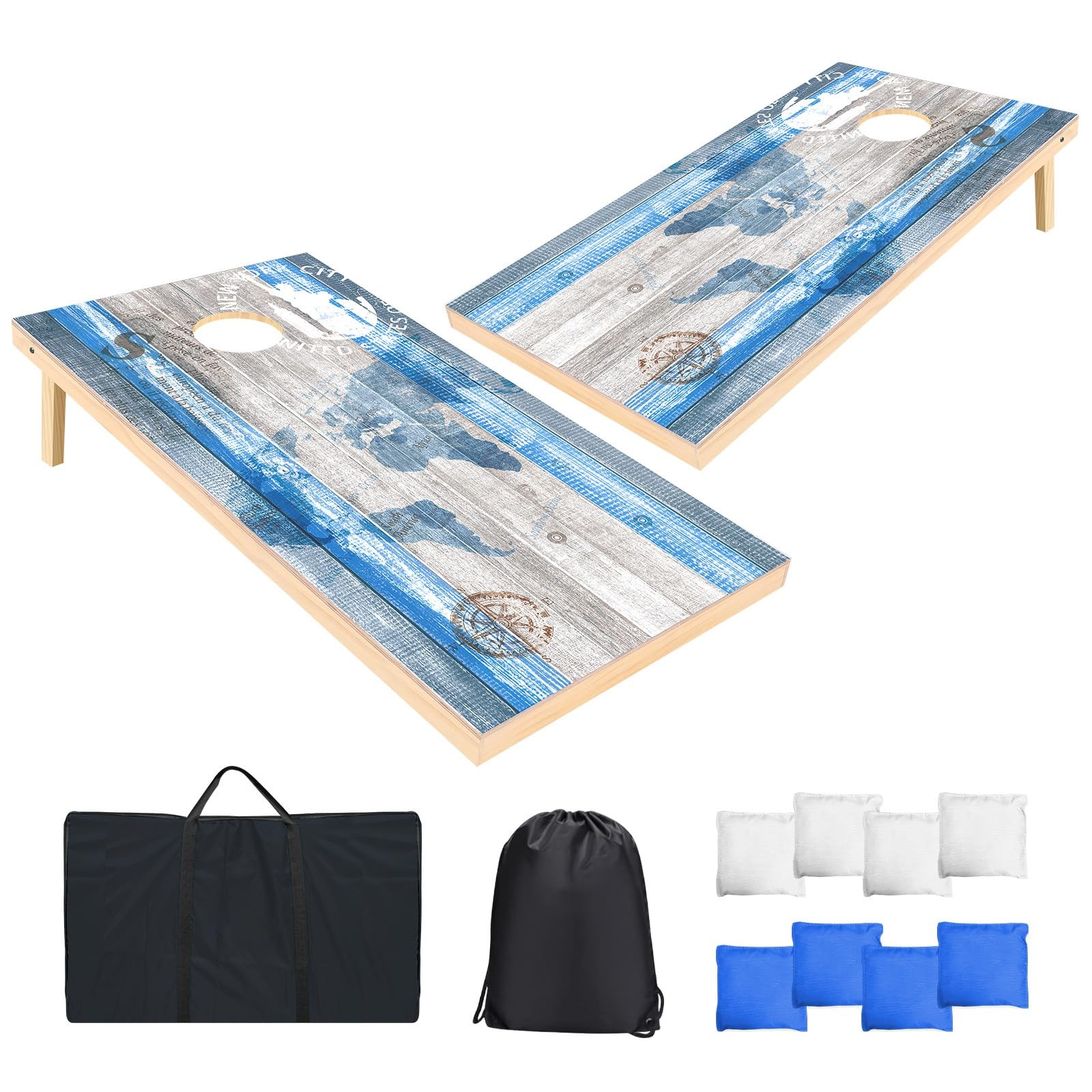 Wakefa Cornhole Verordnung Größe 121x60cm Massivholz Sackloch Spiel Set mit 2 Corn Hole Boards, 8 Sitzsack Cornhole Spiel für Draußen Strand Erwachsene Wettbewerbe Wurfspiel Corn Hole Spiel