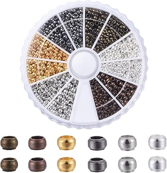3000pcs 6 Colors Crimp Beads 2mm, Tiction Tiny Beads Bracelet Jewelry Making Brass Tube Crimp Beads Stopper Beads Spacer Beads Clamp Ends for DIY Jewelry Making Supplies