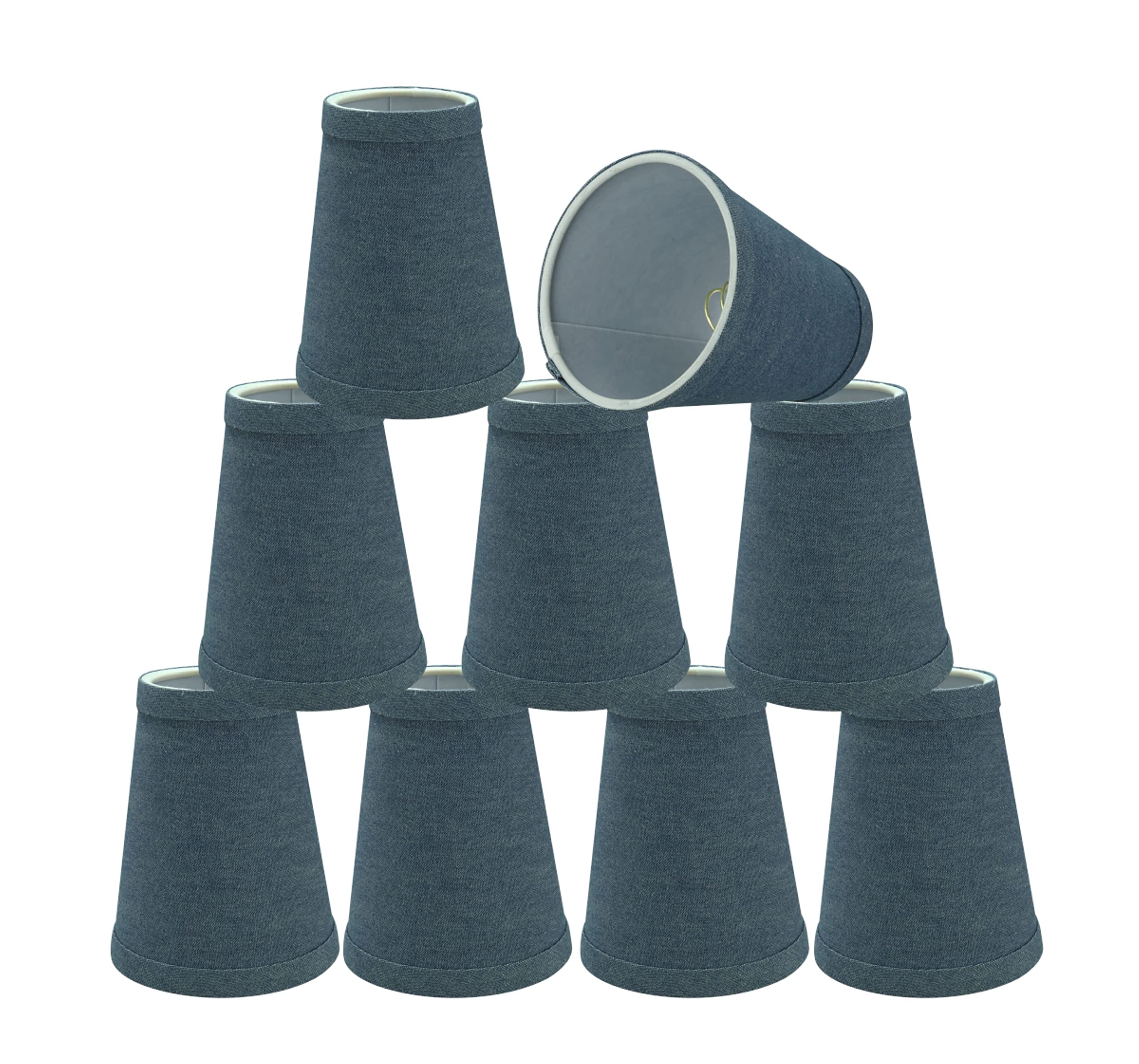 Aspen Creative 32660-9 Small Hardback Empire Shape Chandelier Clip-On Lamp Shade Set (9 Pack), Transitional Design in Washing Blue, 4" Bottom Width (2 1/2" x 4" x 5")