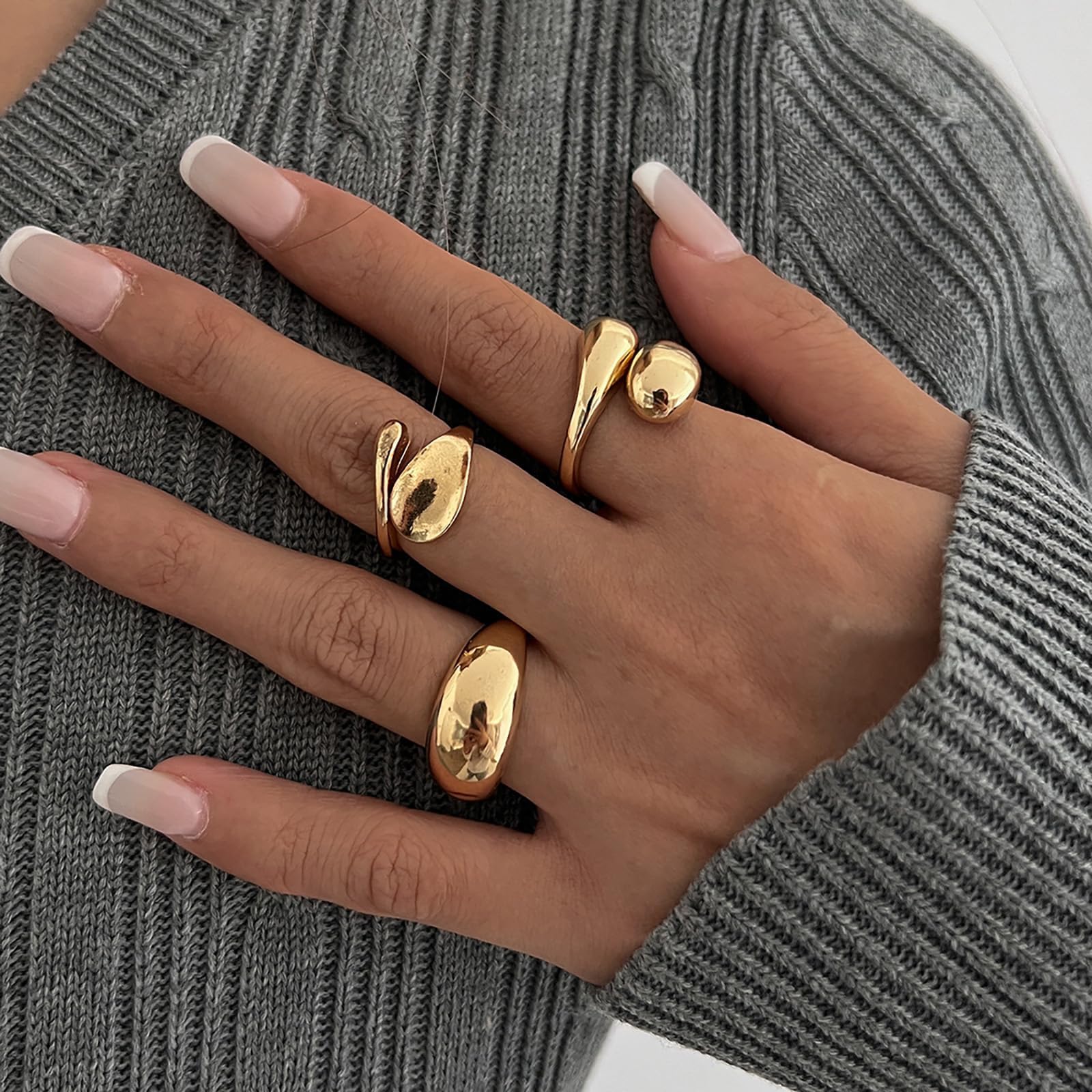 Gold Stackable Rings for Women Trendy Dainty Minimalist Open Adjustable Chunky Gold Rings