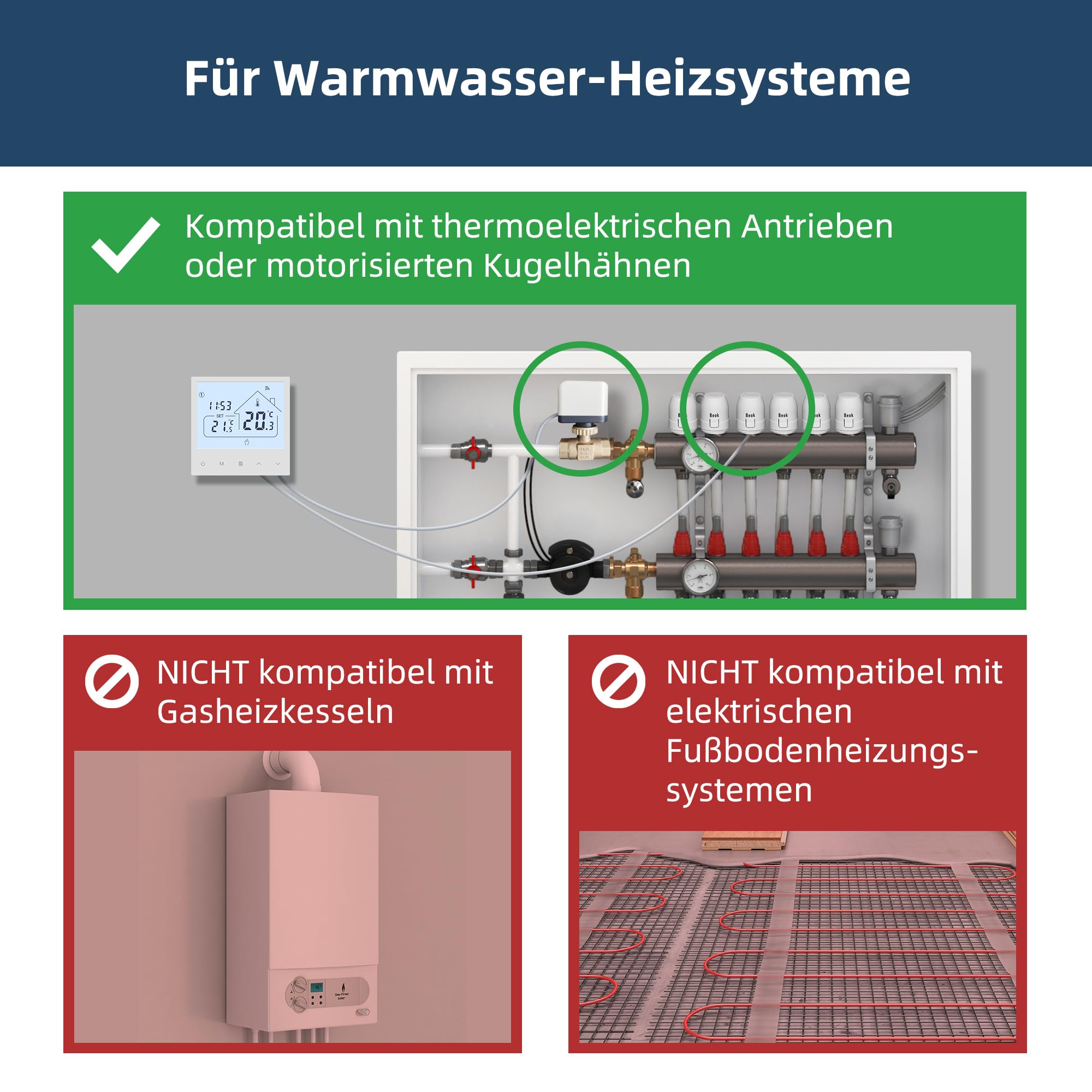 Beok Thermostat Fussbodenheizung Wasser, Raumthermostat Fußbodenheizung Smart WiFi Programmierbar Thermostate Heizung Digital Raumtemperaturregler Kompatibel mit Tuya App & Alexa, 230v 3A Weiß