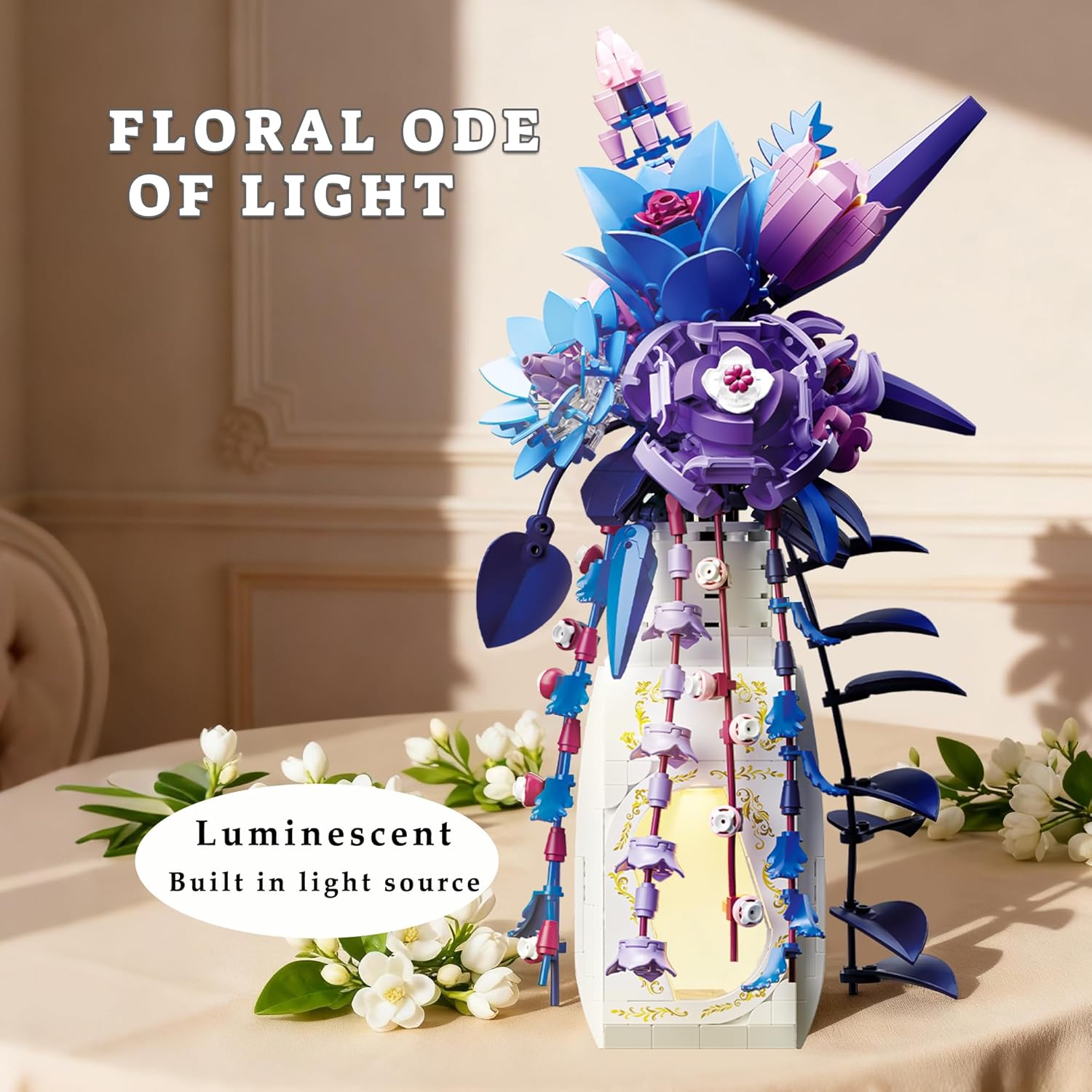 Flowers Bouquet Building Set Rose Compatible with Lego Flowers with vase Light for Adult Girl Women，Botanical Collection Gothic，Mother's Day Easter Gifts Home Office Decor