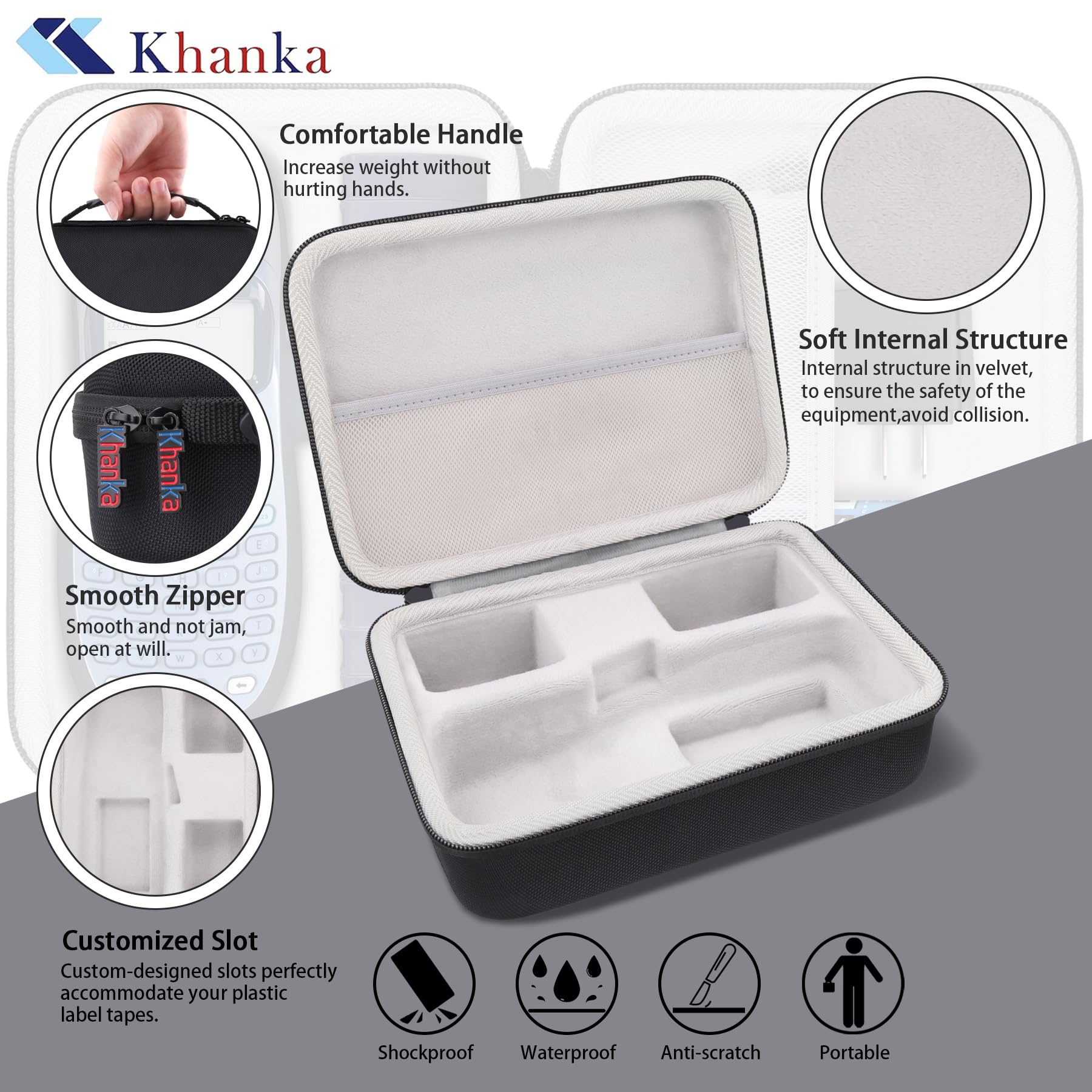 Khanka Étui pour DYMO LetraTag LT-100H/LT-100H Plus/XR Étiqueteuse Portative, Compatible avec Rubans Plastiques DYMO Letratag